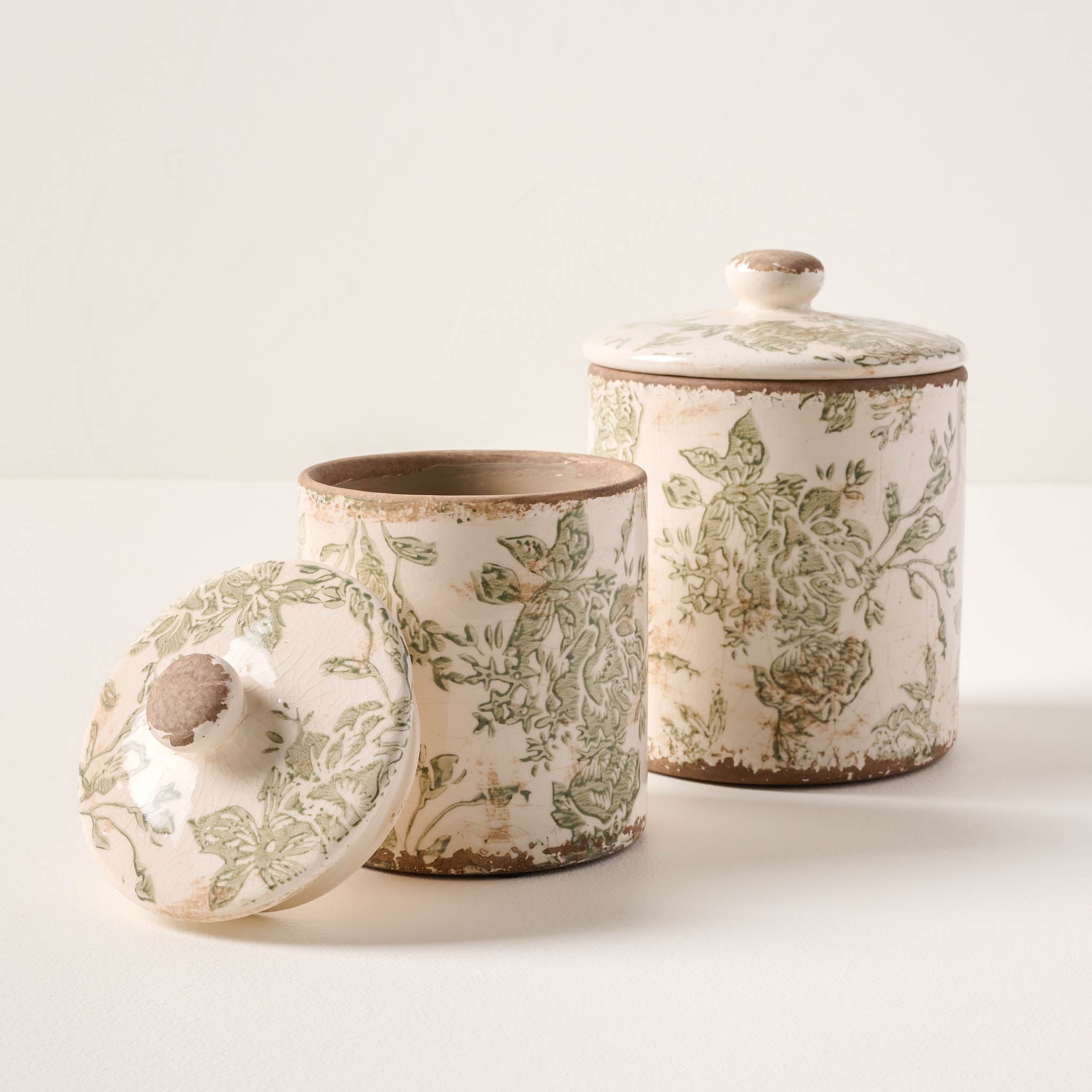 Green and White Distressed Canister small and large sizes Items range from $16.00 to $24.00