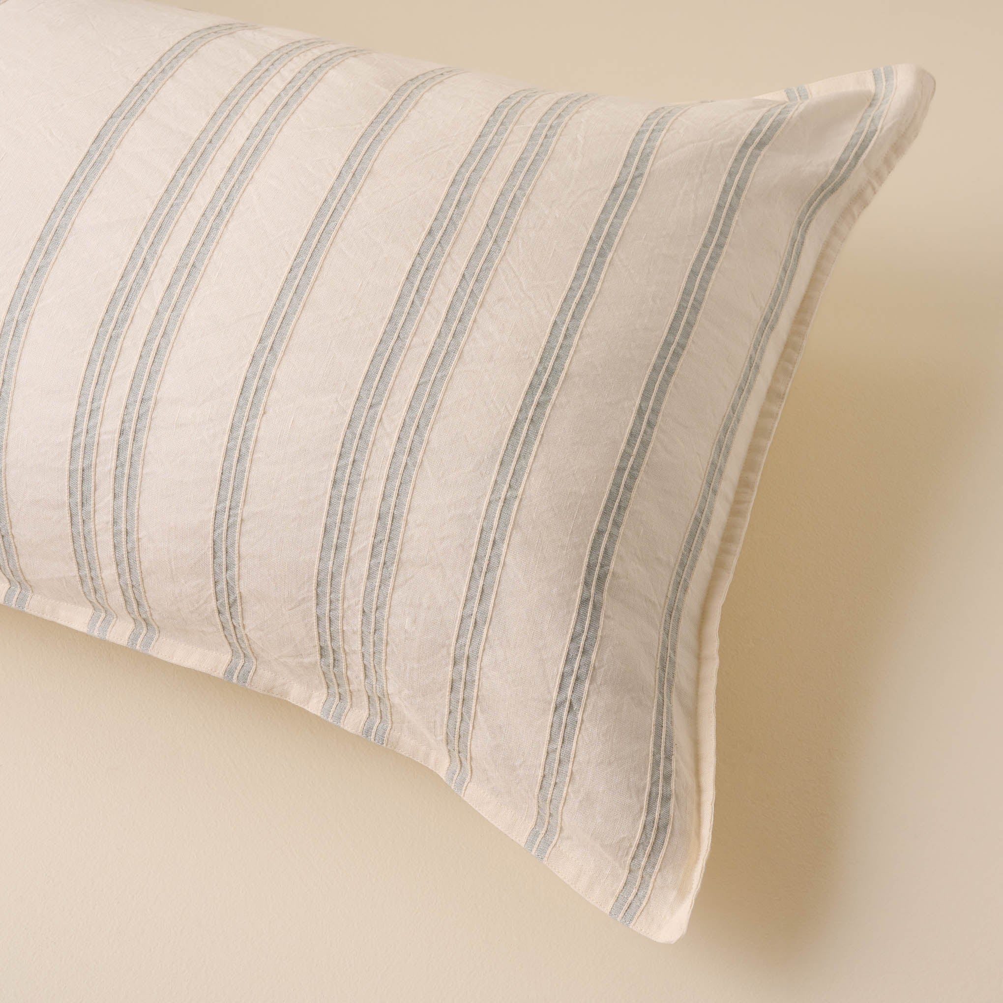 Embroidered Chambray Stripe Linen Cotton Sham Items range from $49.00 to $59.00