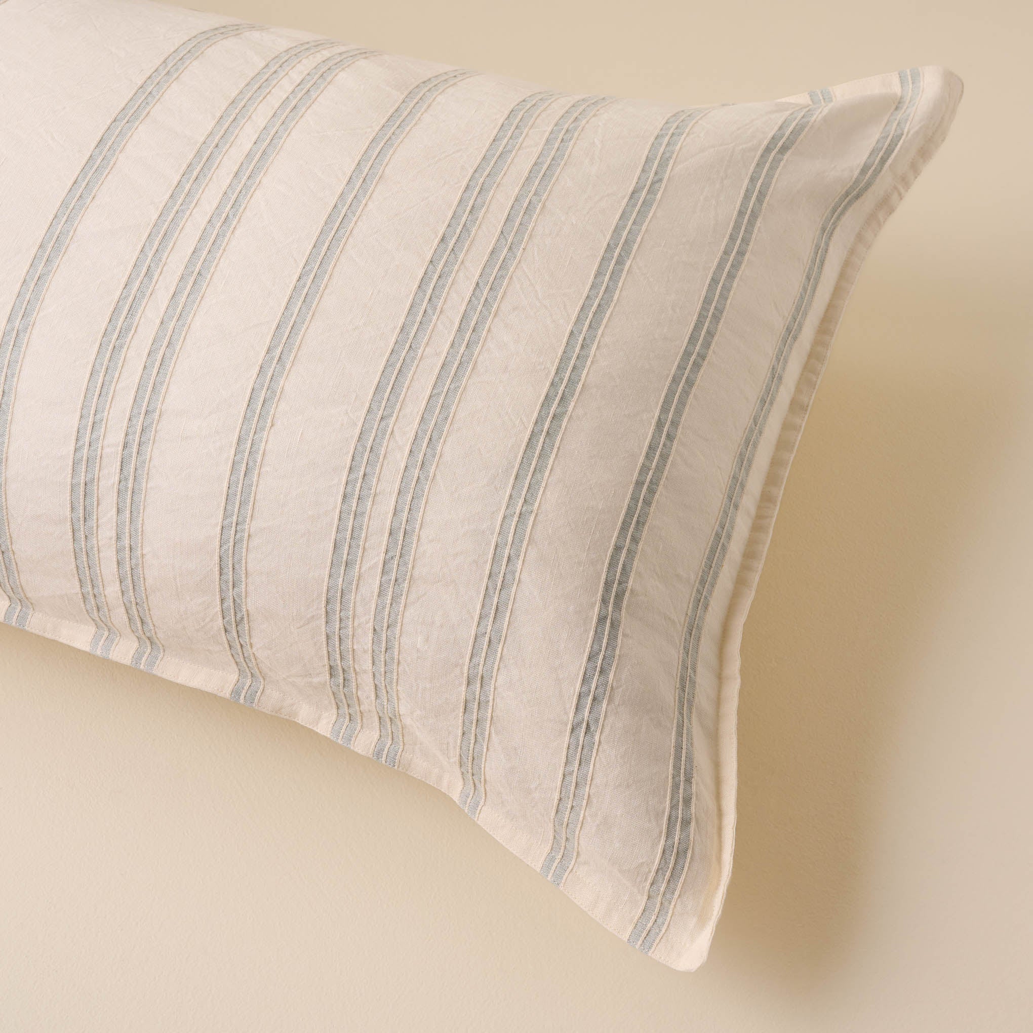 Embroidered Chambray Stripe Linen Cotton Sham