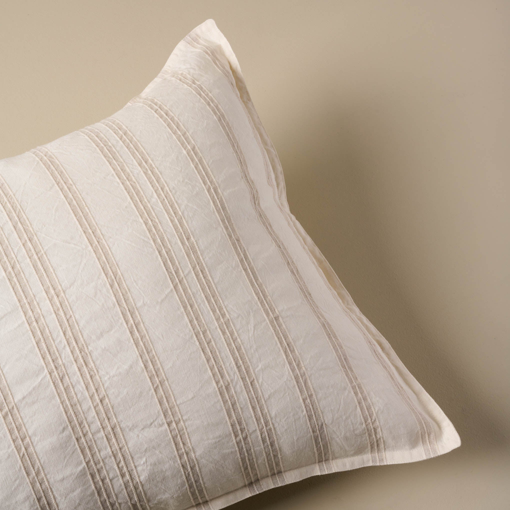 Embroidered Oatmeal Stripe Linen Cotton Pillow Sham $49.00