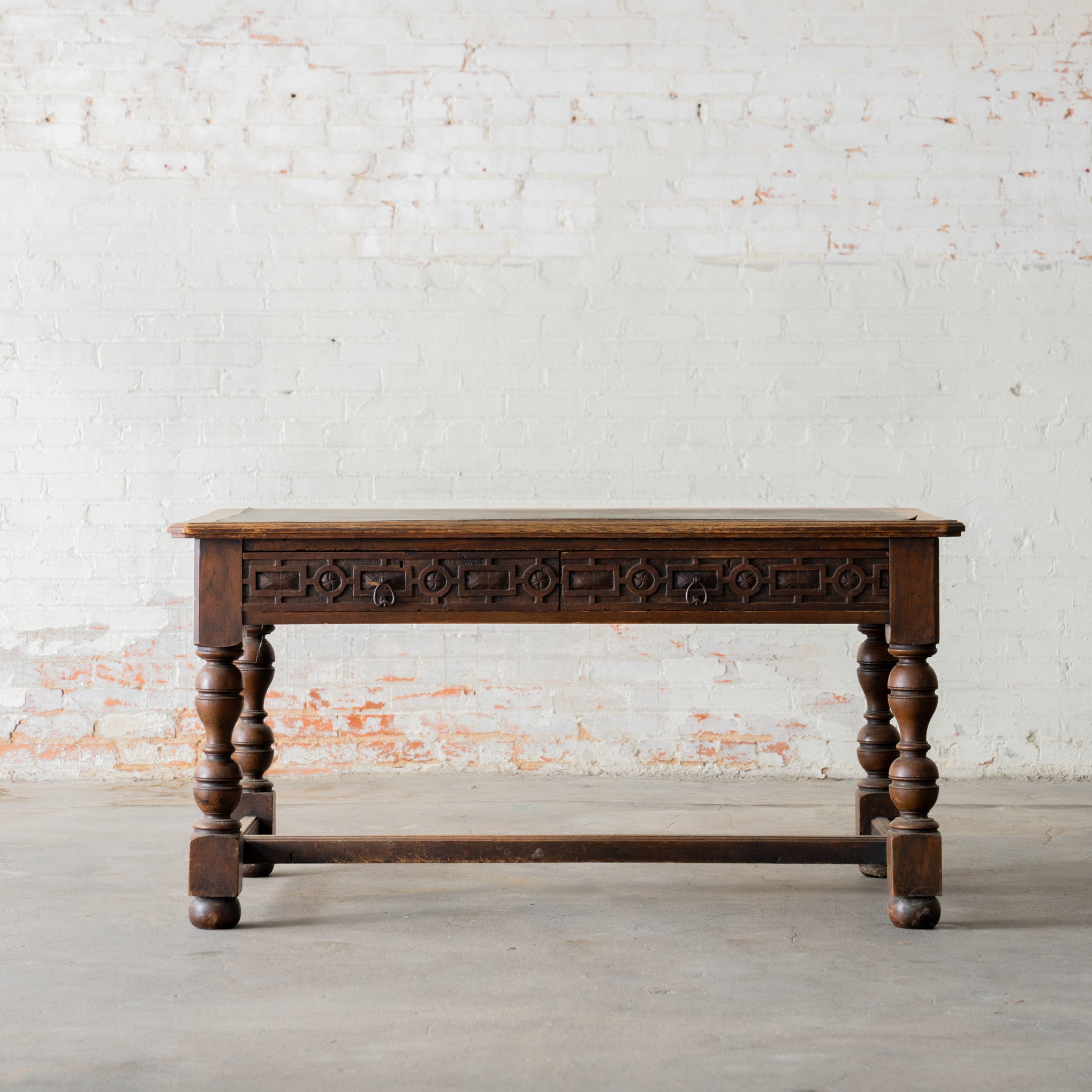 19th Century Spanish Walnut Desk with Leather Top