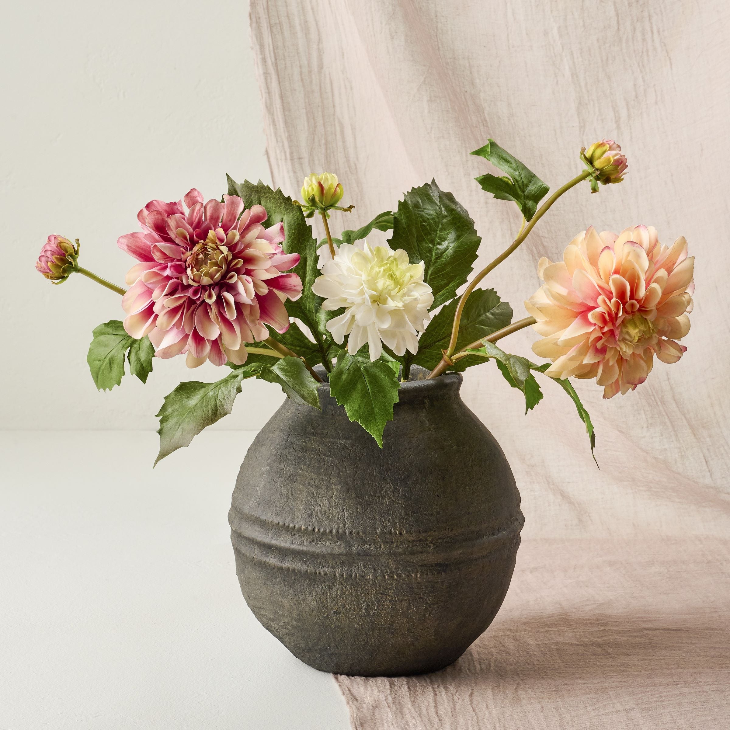 Black Concrete Vase + Dahlia Stems Pairing