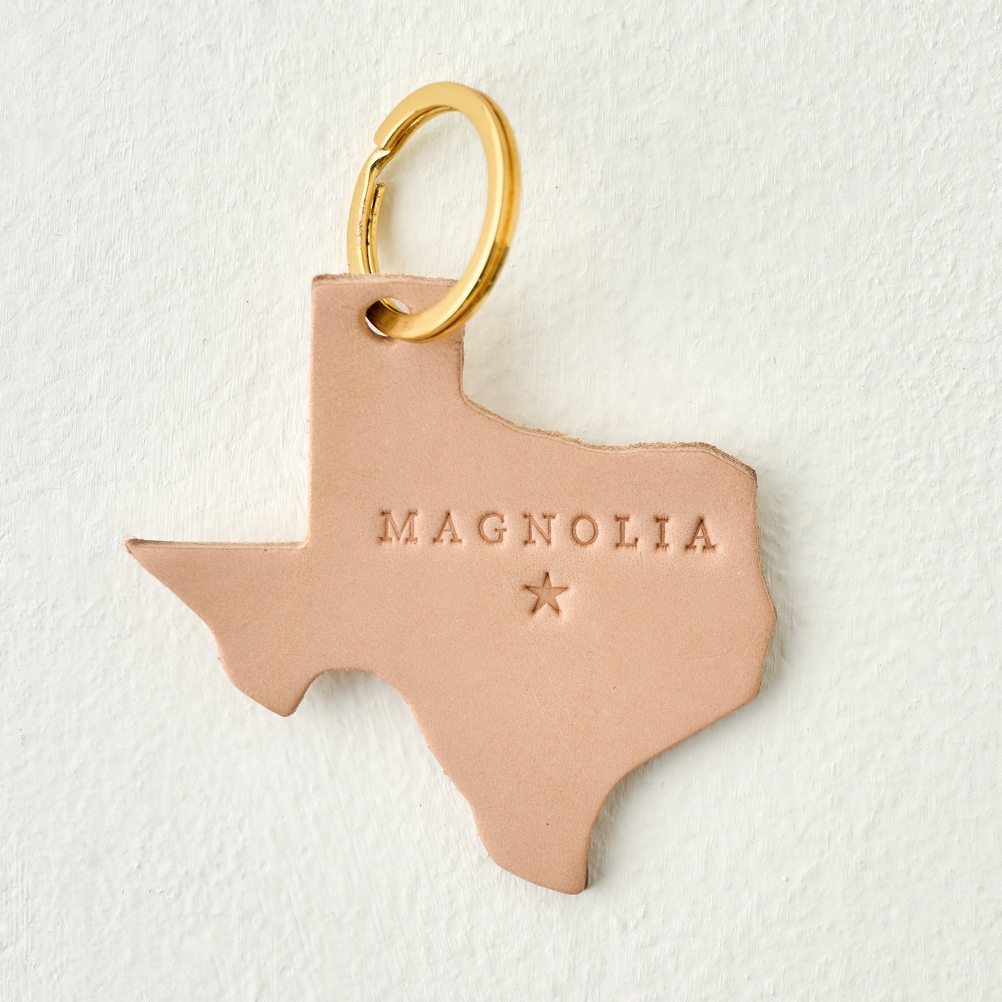 Texas Magnolia Leather Keychain