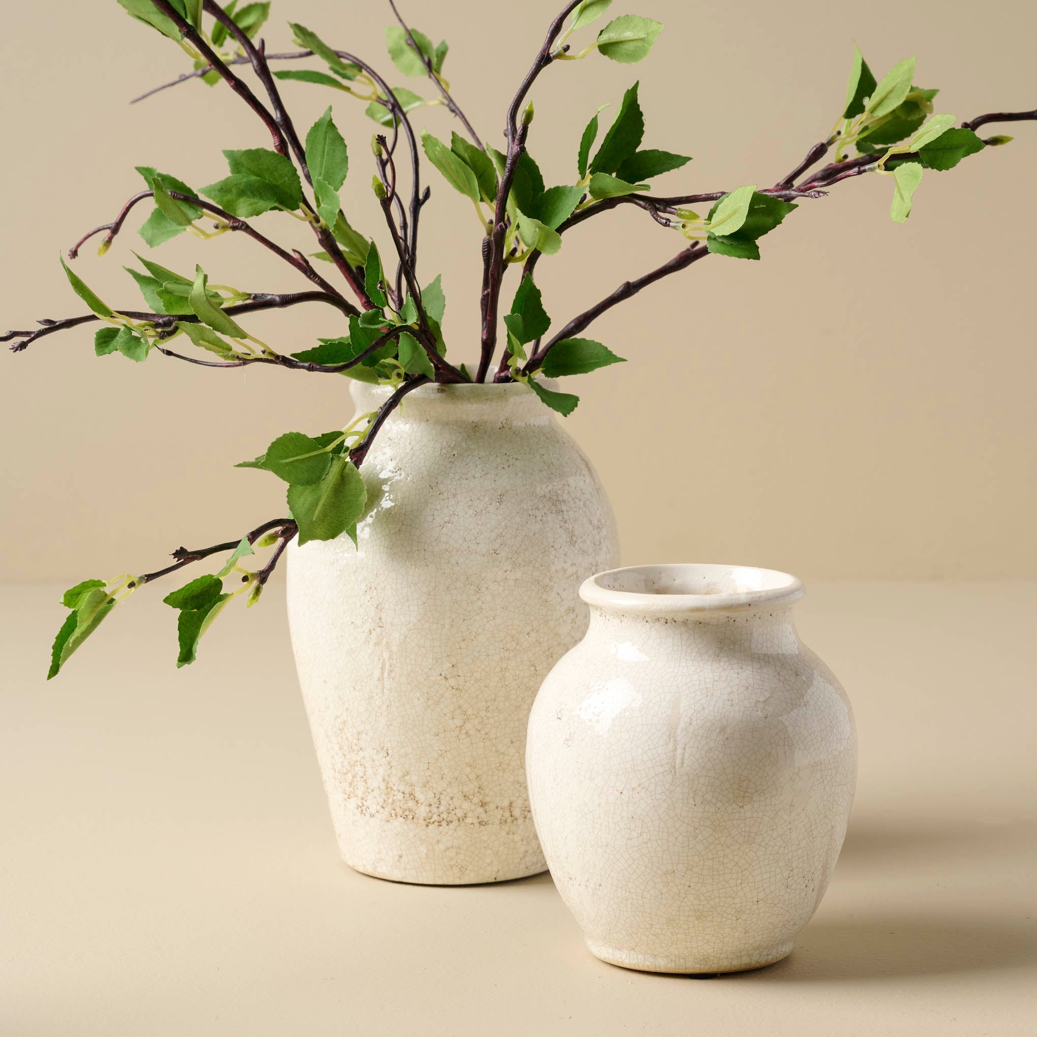 Marie Distressed Crackle Vase in both sizes with branches Items range from $18.00 to $22.00