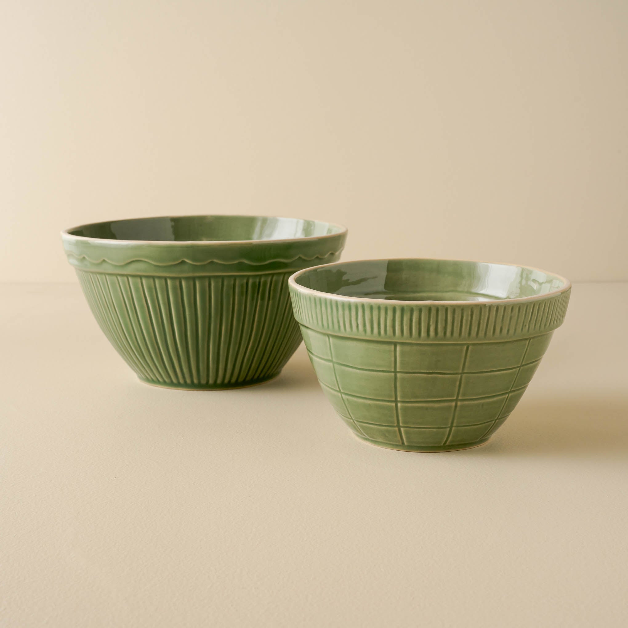 Vintage-Inspired Green Mixing Bowl Set of Two