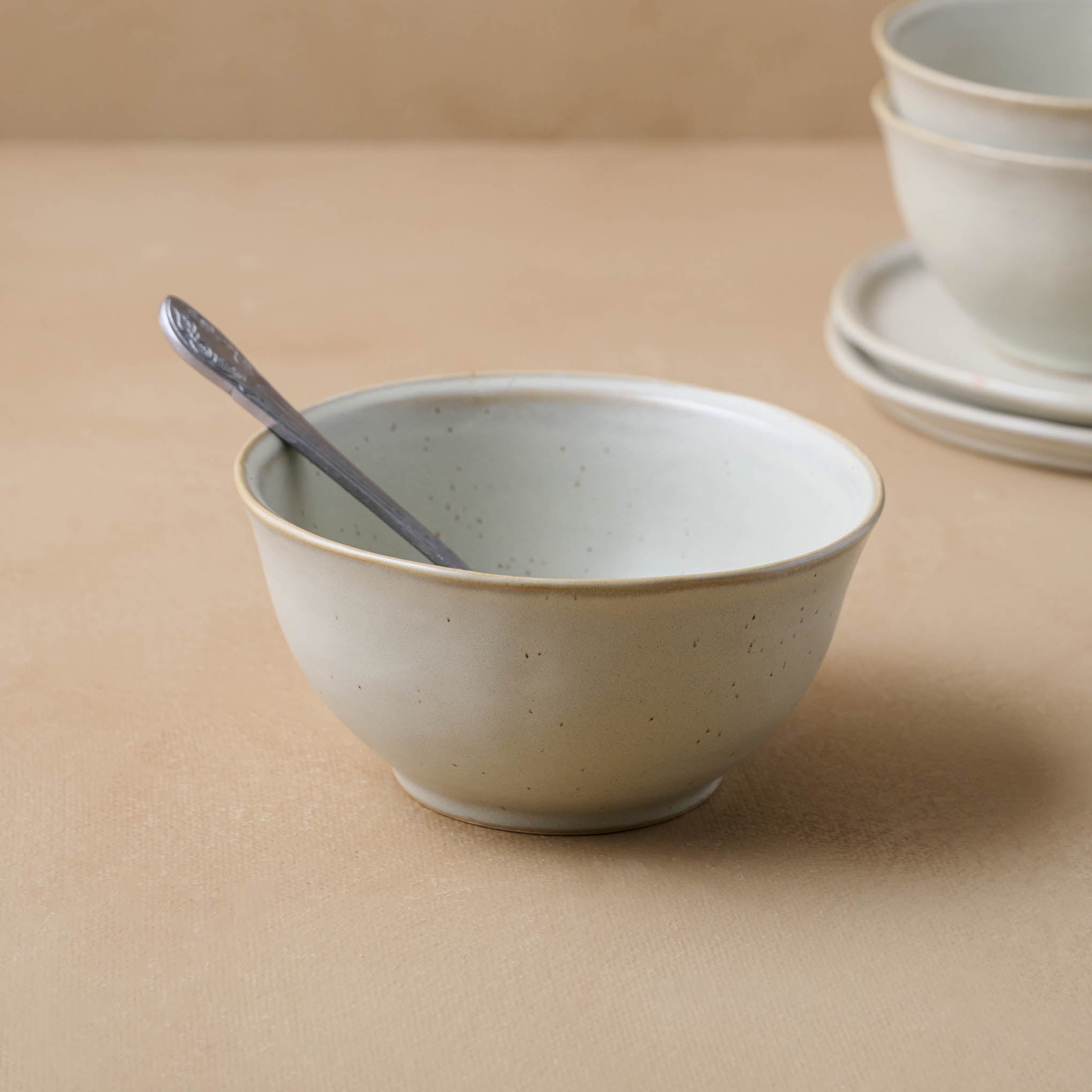 French Grey Cereal Bowl with spoon