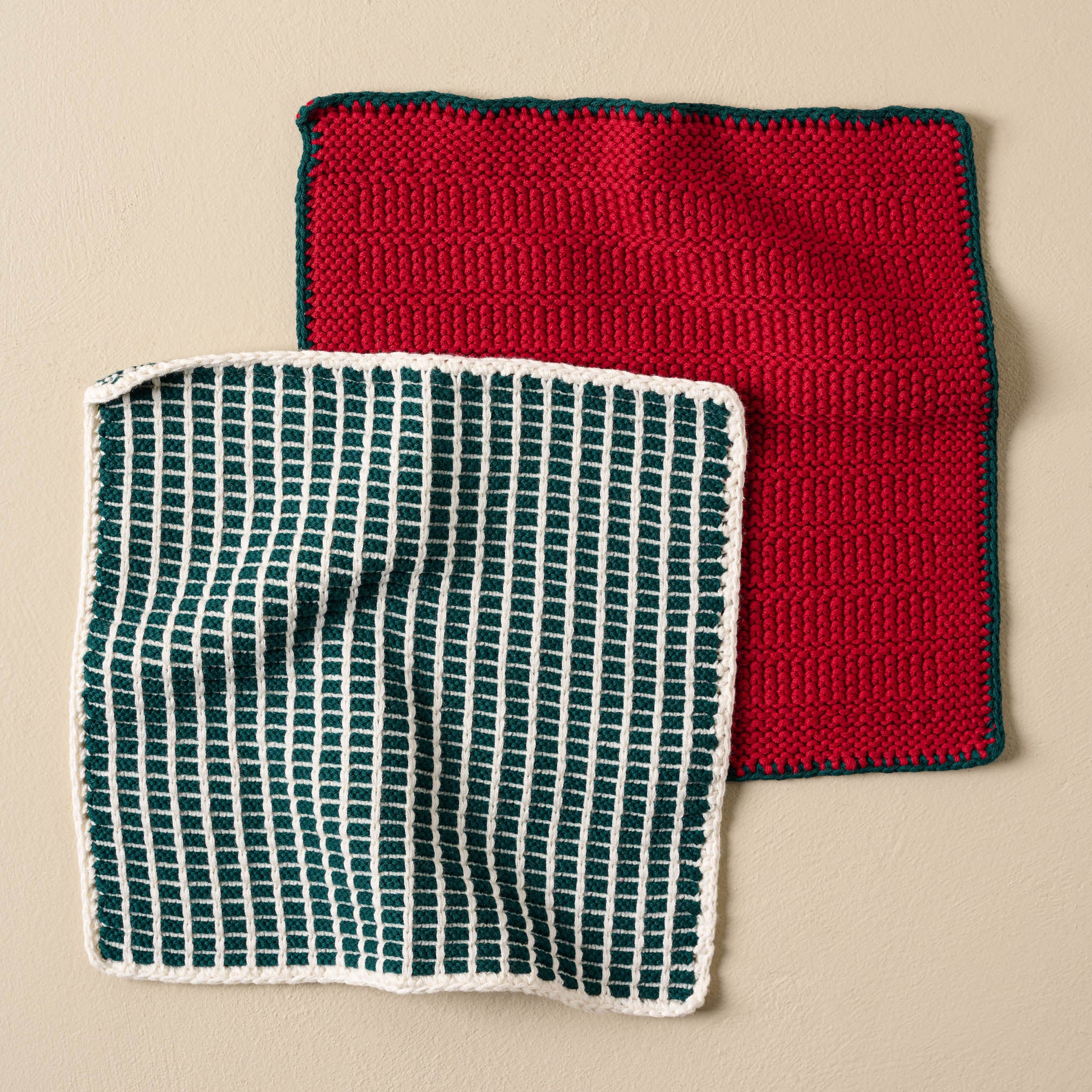 Cotton Knitted Washcloth Set - red and spruce On sale with items ranging from $10.00 to $20.00, discounted from $10.00 to $20.00