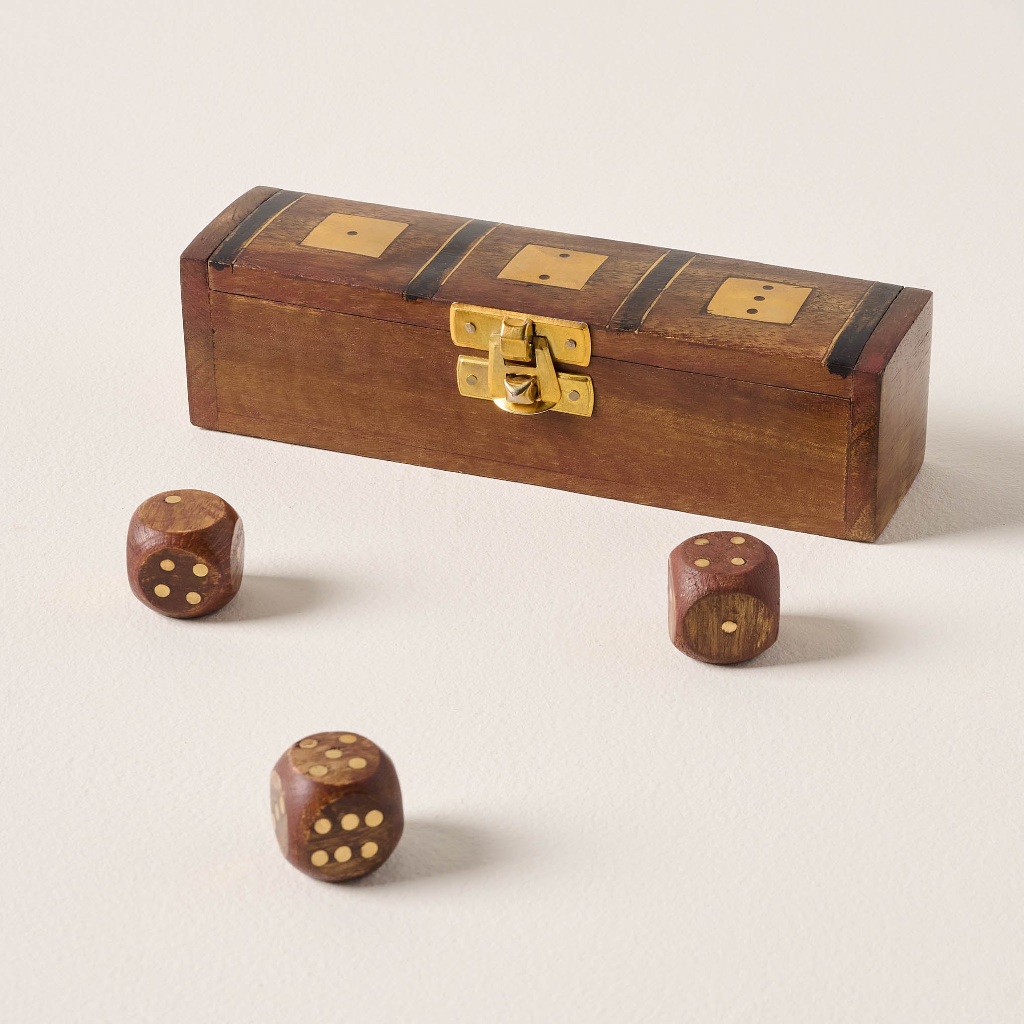 Gold Inlay Dice Case with dice out of the box $22.00