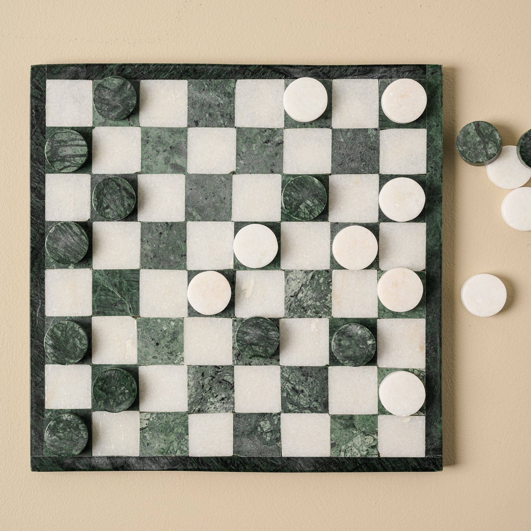 Green and White Marble Checkers Set $100.00