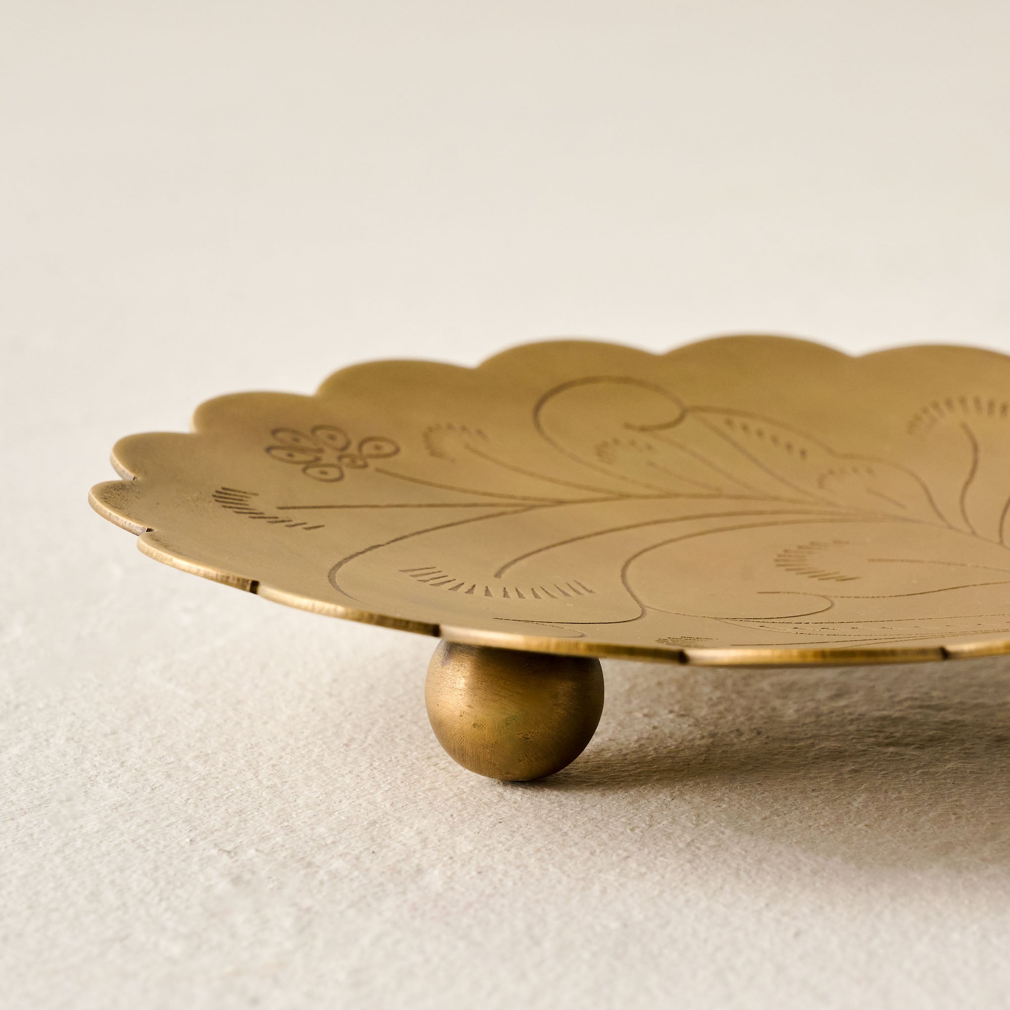 Etched Brass Footed Tray close up