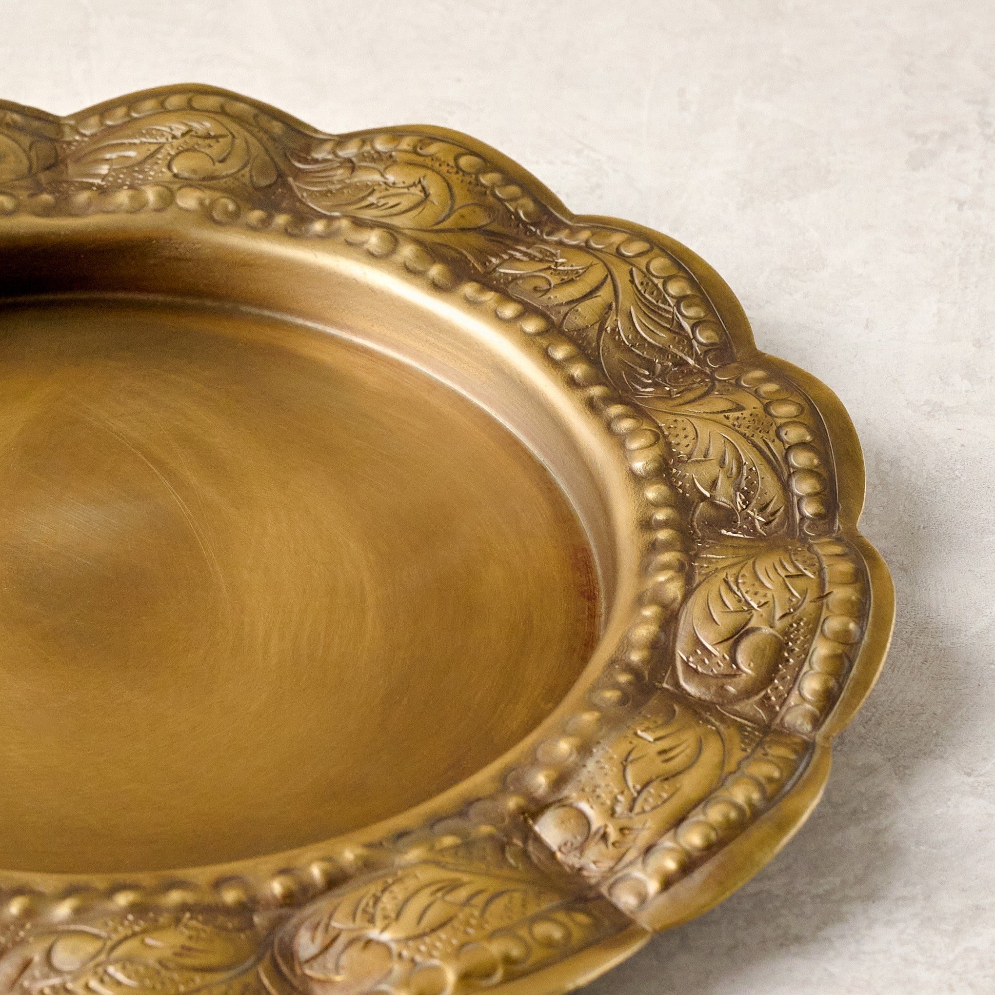 Brass Scalloped Trinket Tray edge up close