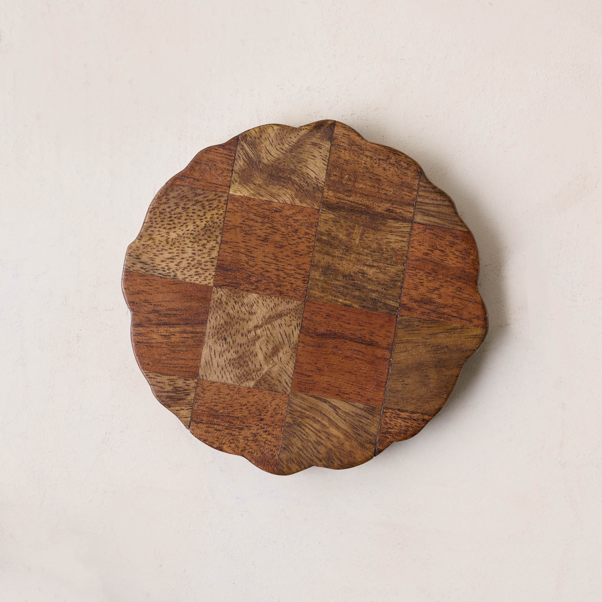 Checkerboard Wood Scalloped Coaster Set of Four $24.00