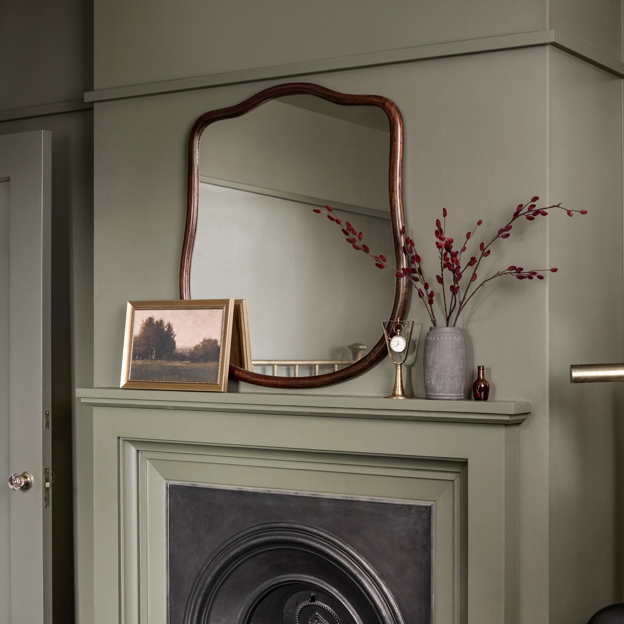 Jo's Antique Inspired Mantel Mirror on a mantel On sale for $198.40, discounted from $248.00