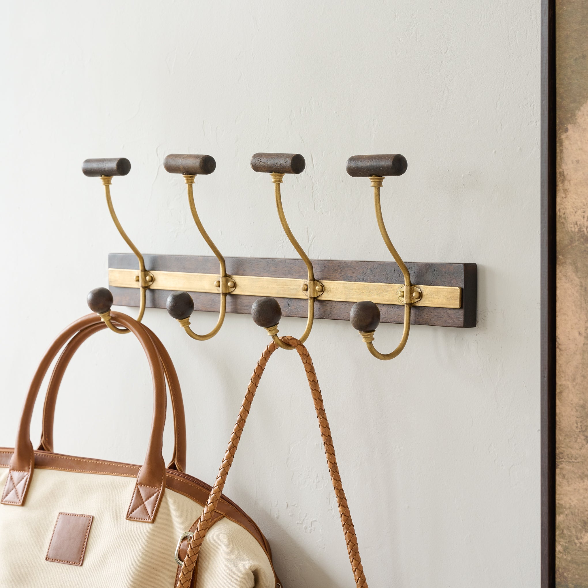 Grant Wood and Brass Hook Rack - large