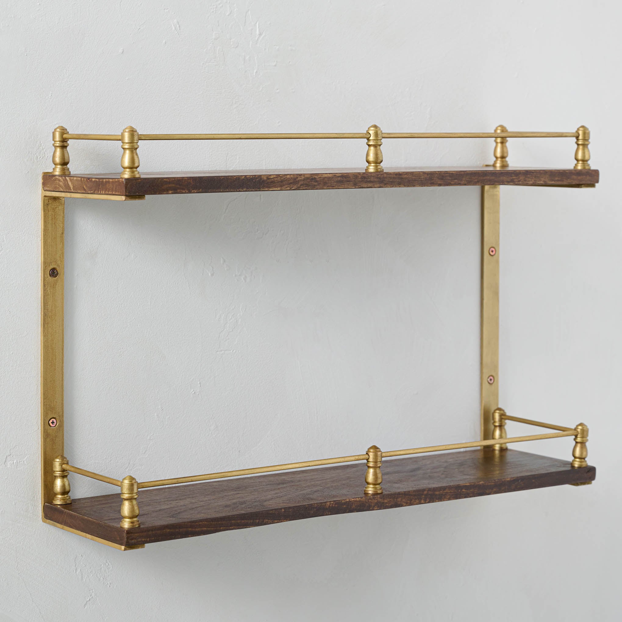 Single Parker Brass and Wood Shelf