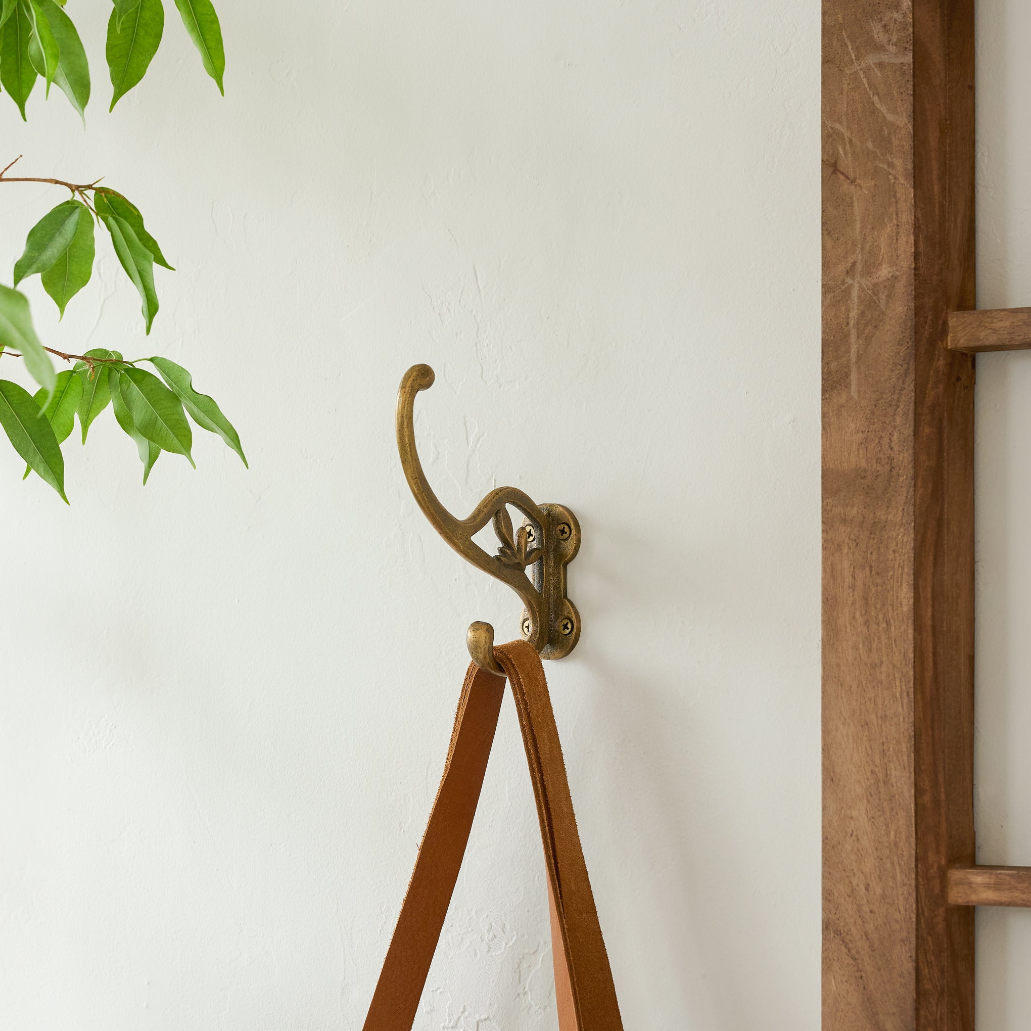 Grant Wood and Brass Hook Rack - Magnolia