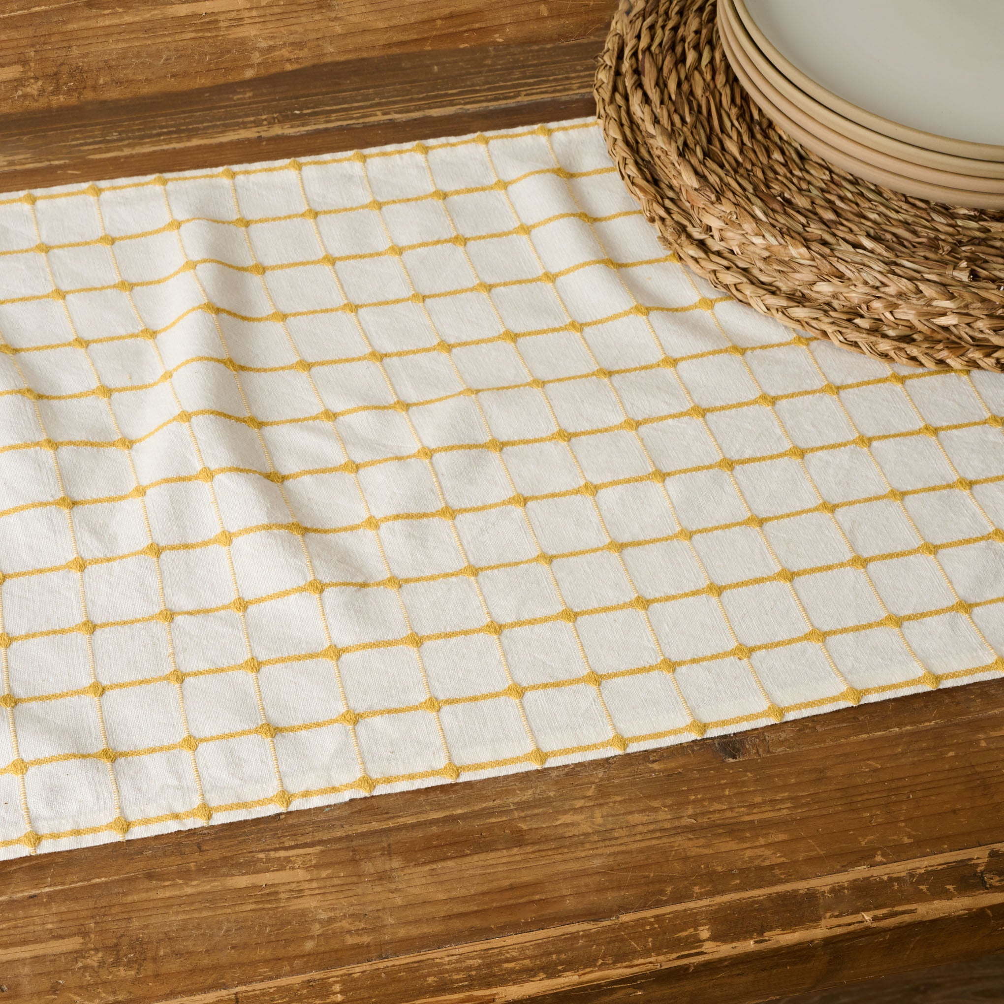 Sunshine Grid Tassel Runner $40.00