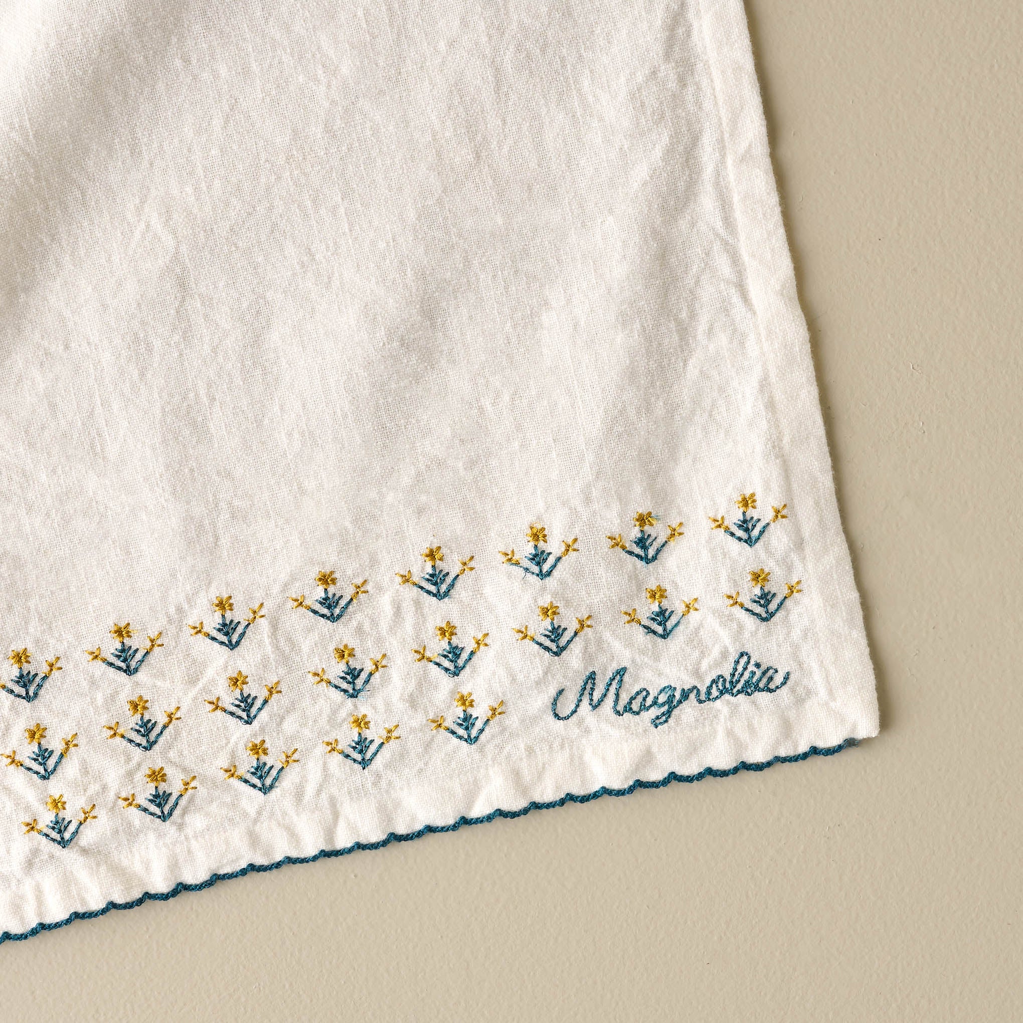 Magnolia Floral Embroidered Tea Towel Magnolia