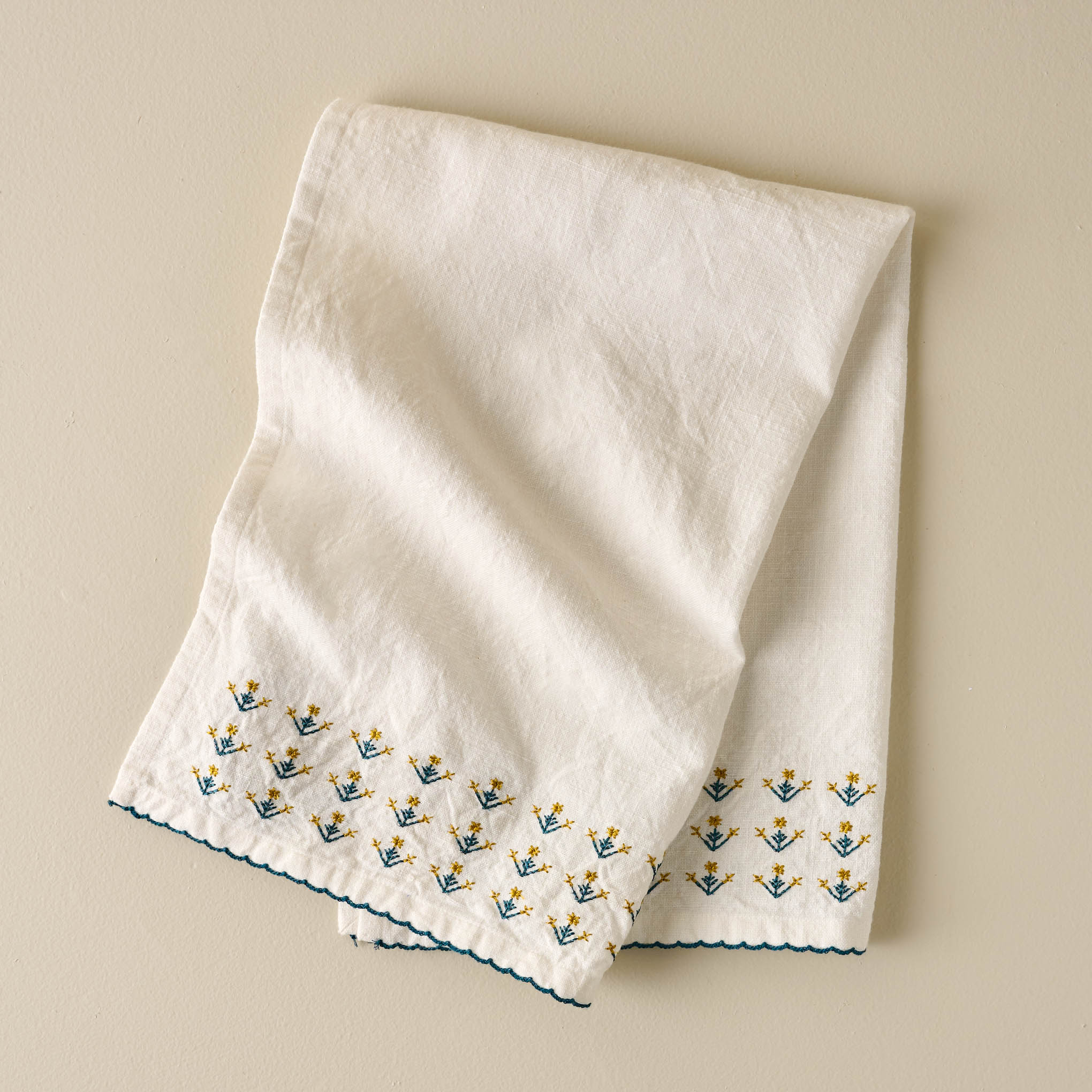 Magnolia Floral Embroidered Tea Towel $16.00