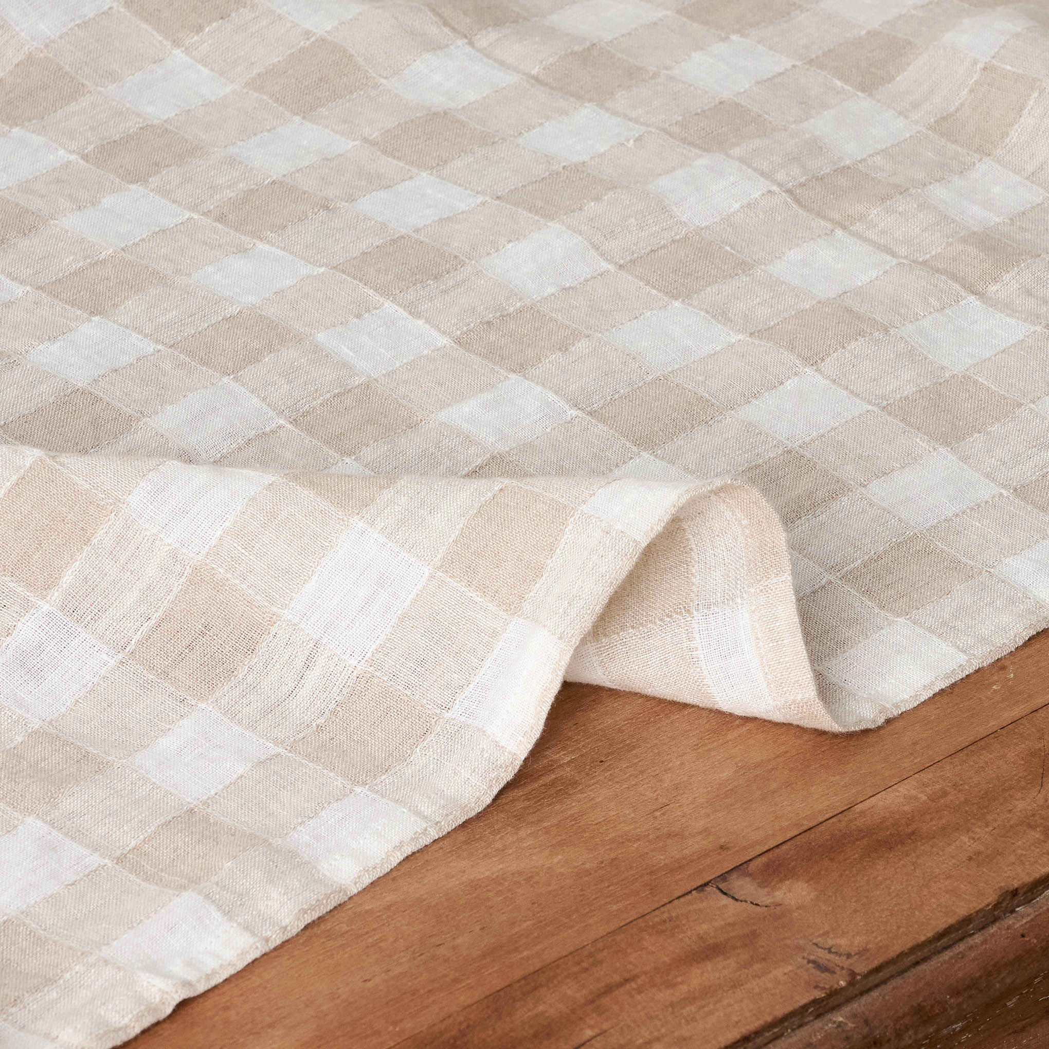 Wheat Gingham Tablecloth close up $124.00