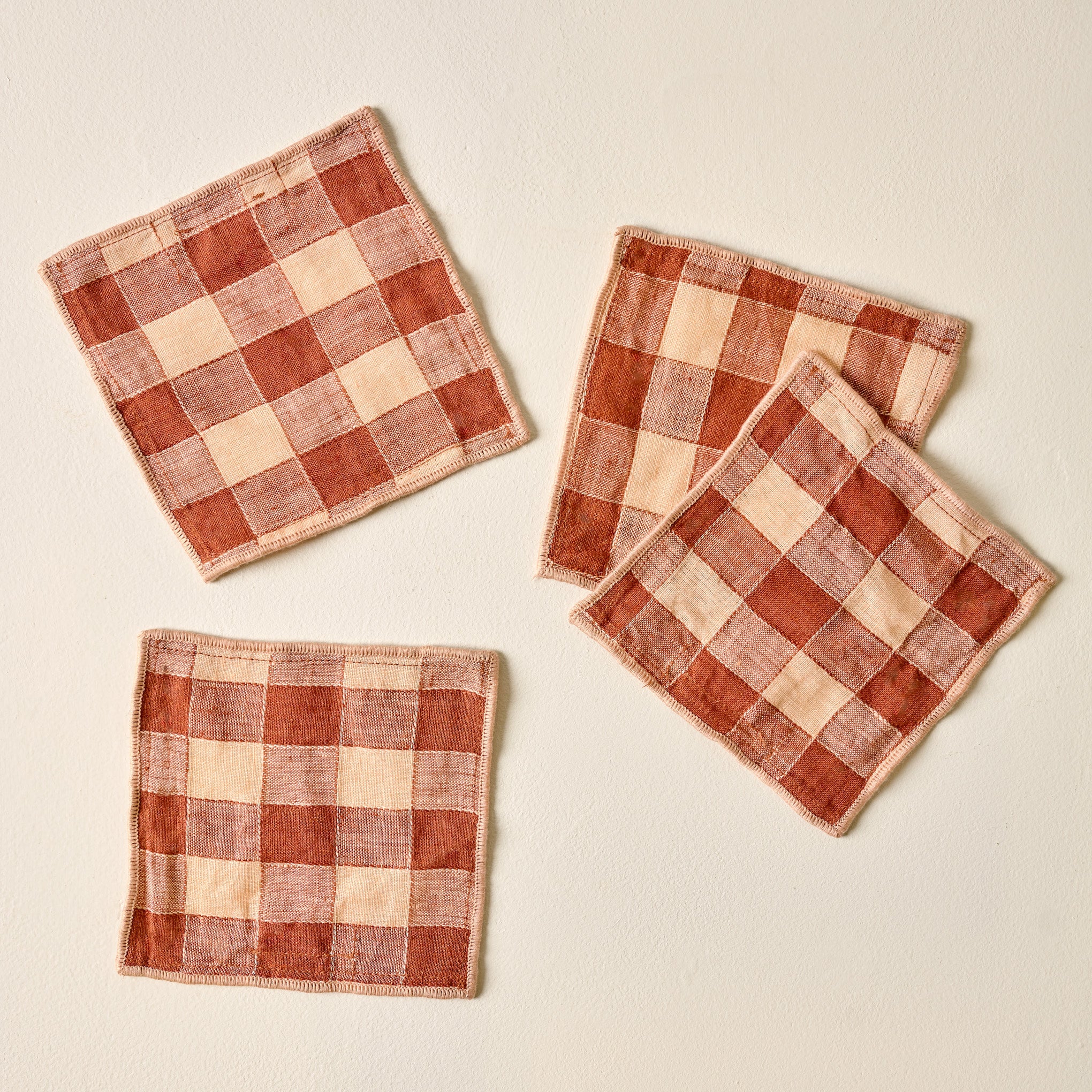 Brown/Coral Gingham Cocktail Napkins Set of Four $22.00