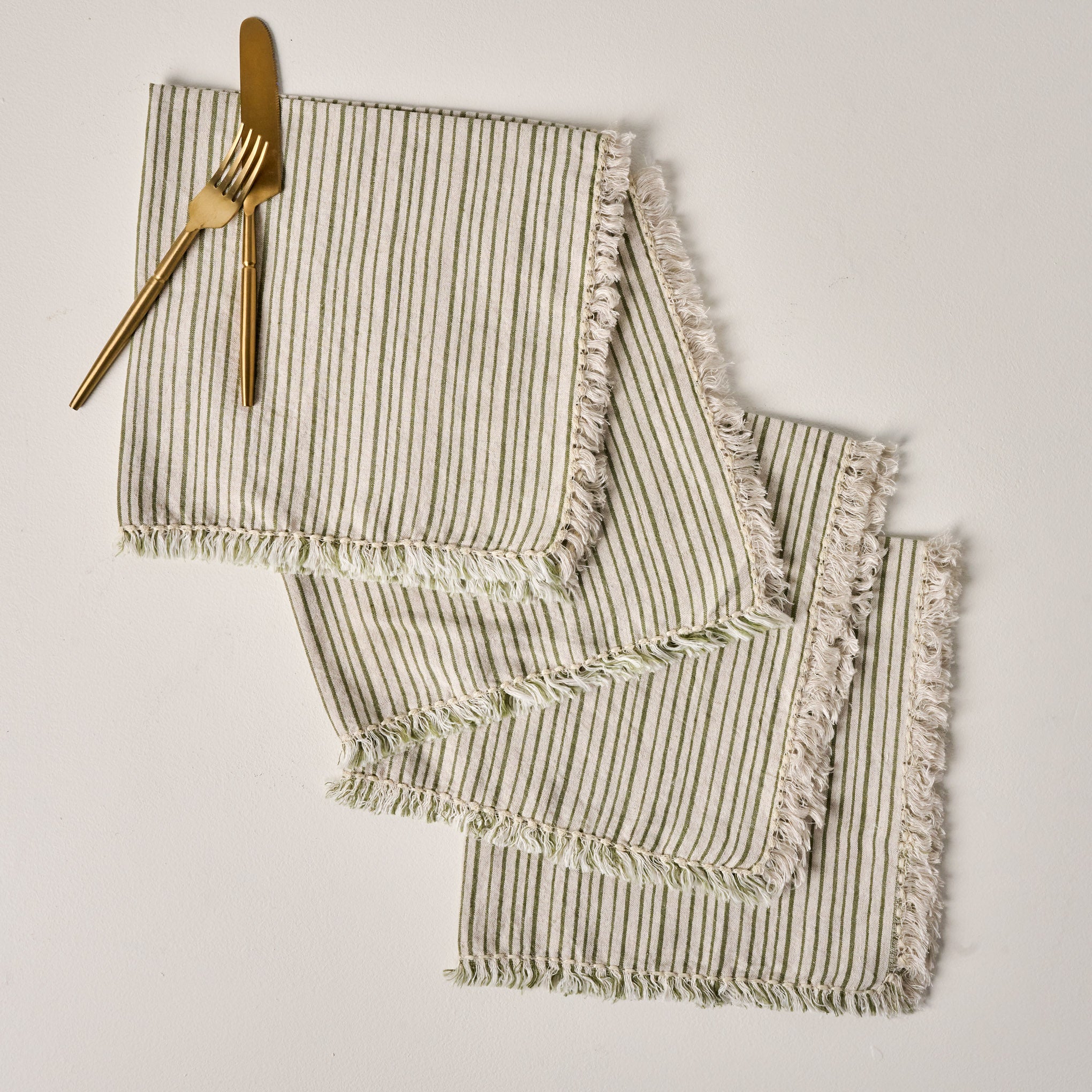 Green Striped Napkin Set of Four folded $40.00