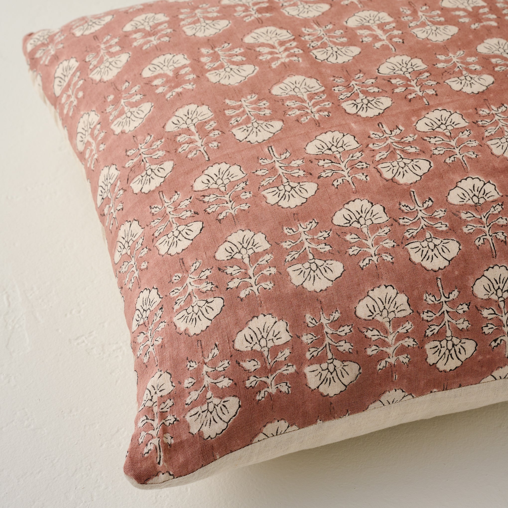 Flora Desert Clay Printed Pillow close up $48.00