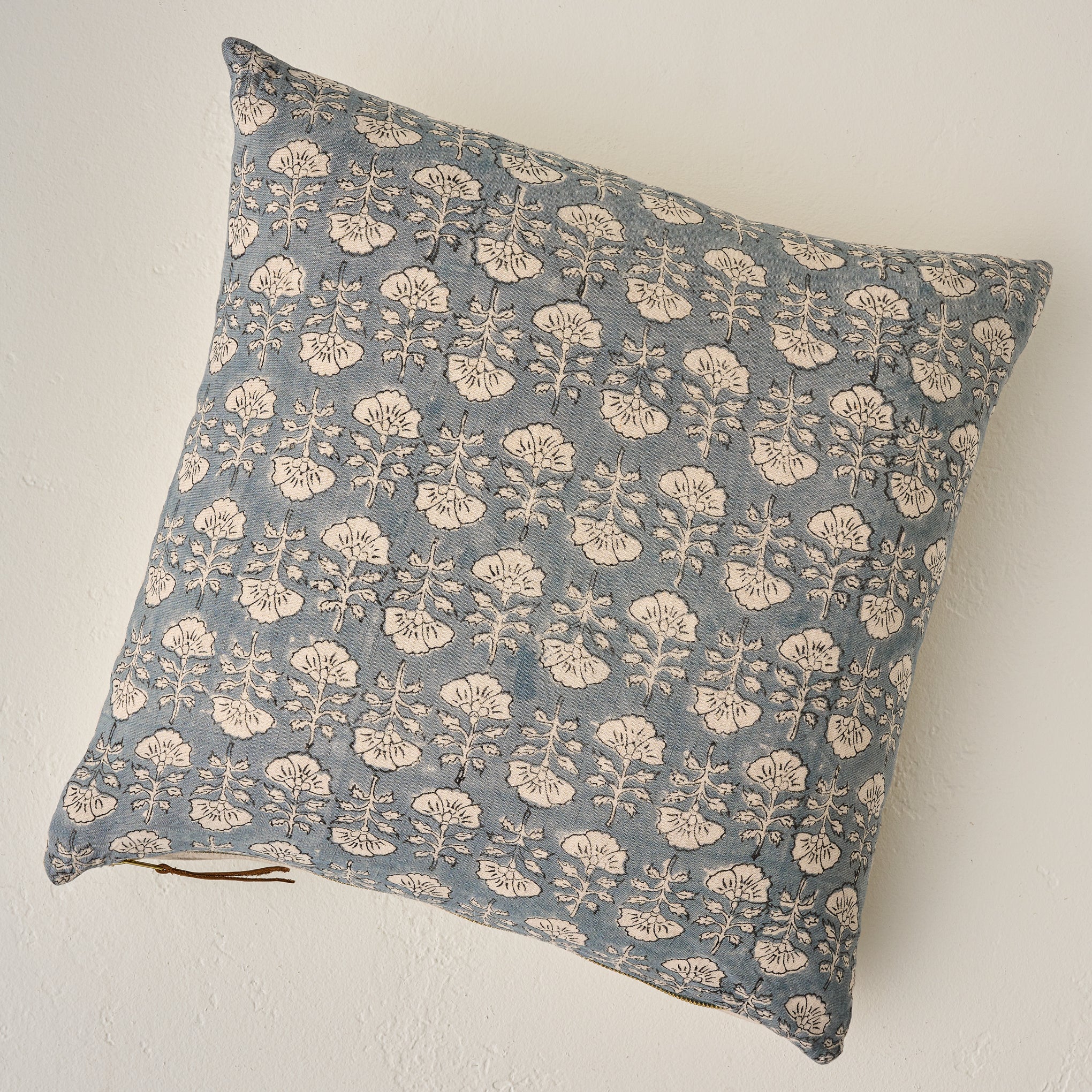 Black floral needlepoint pillow w/ cord trim, 14x14