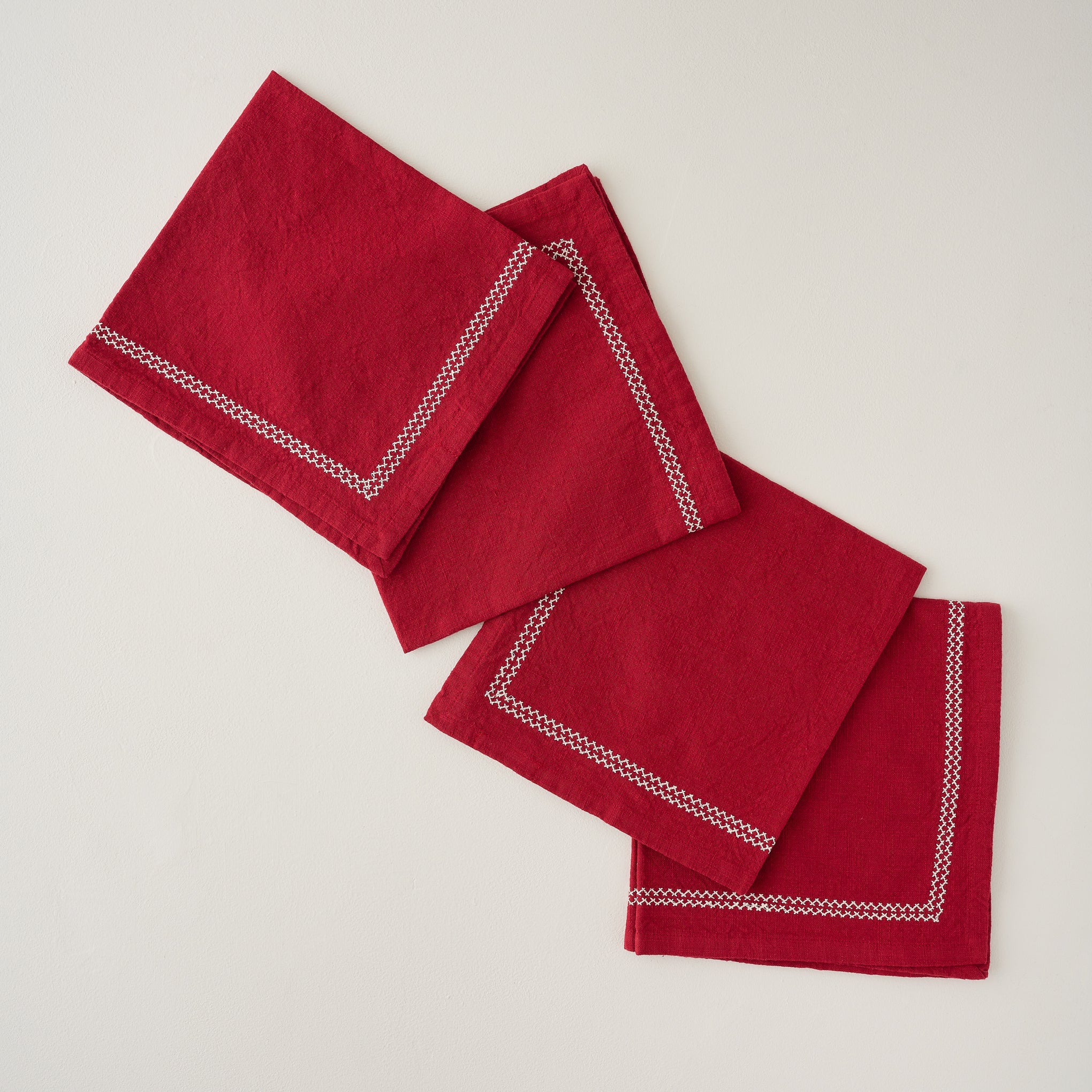 Red Dahlia Embroidered Napkin Set of Four