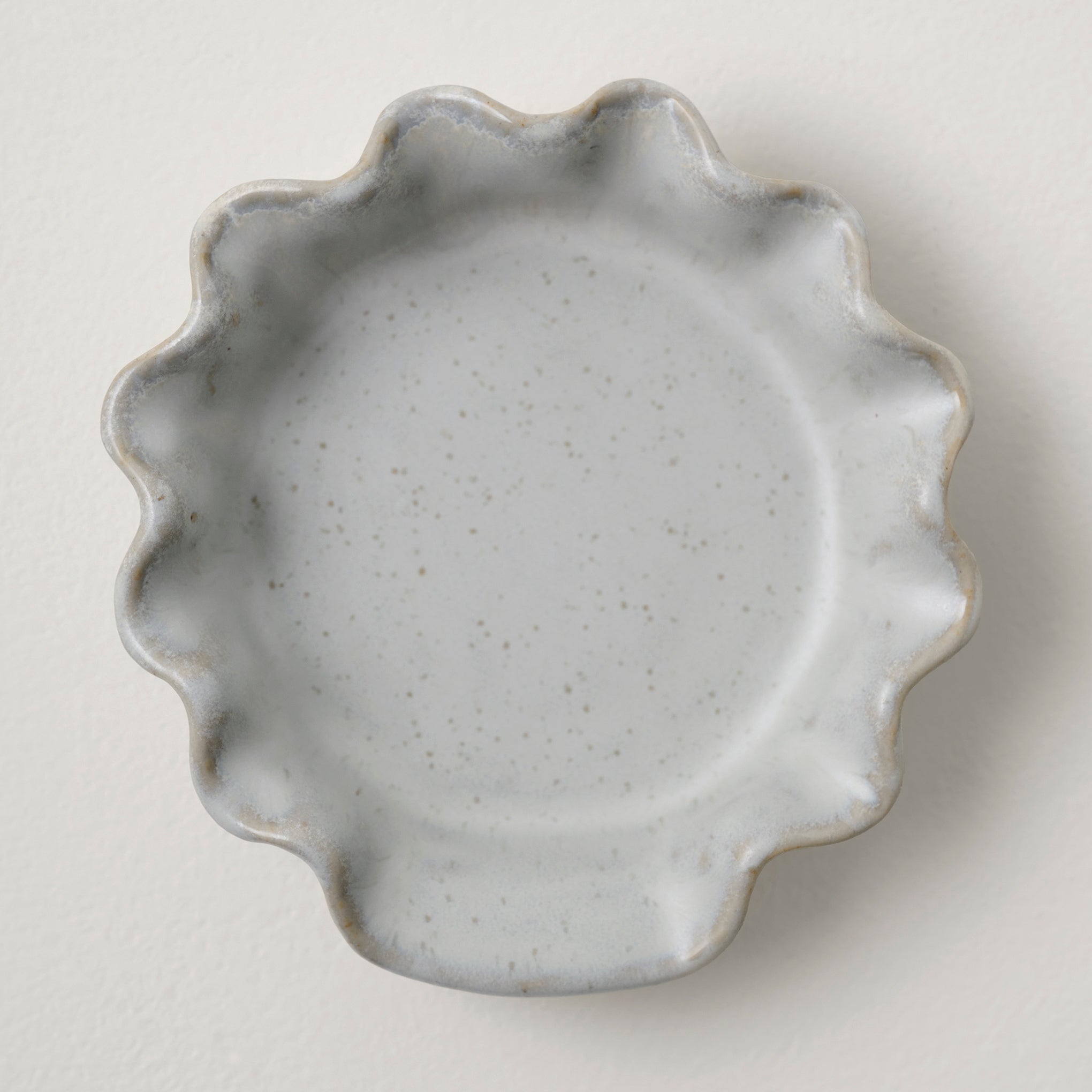 French Grey Ruffle Spoon Rest shown from above