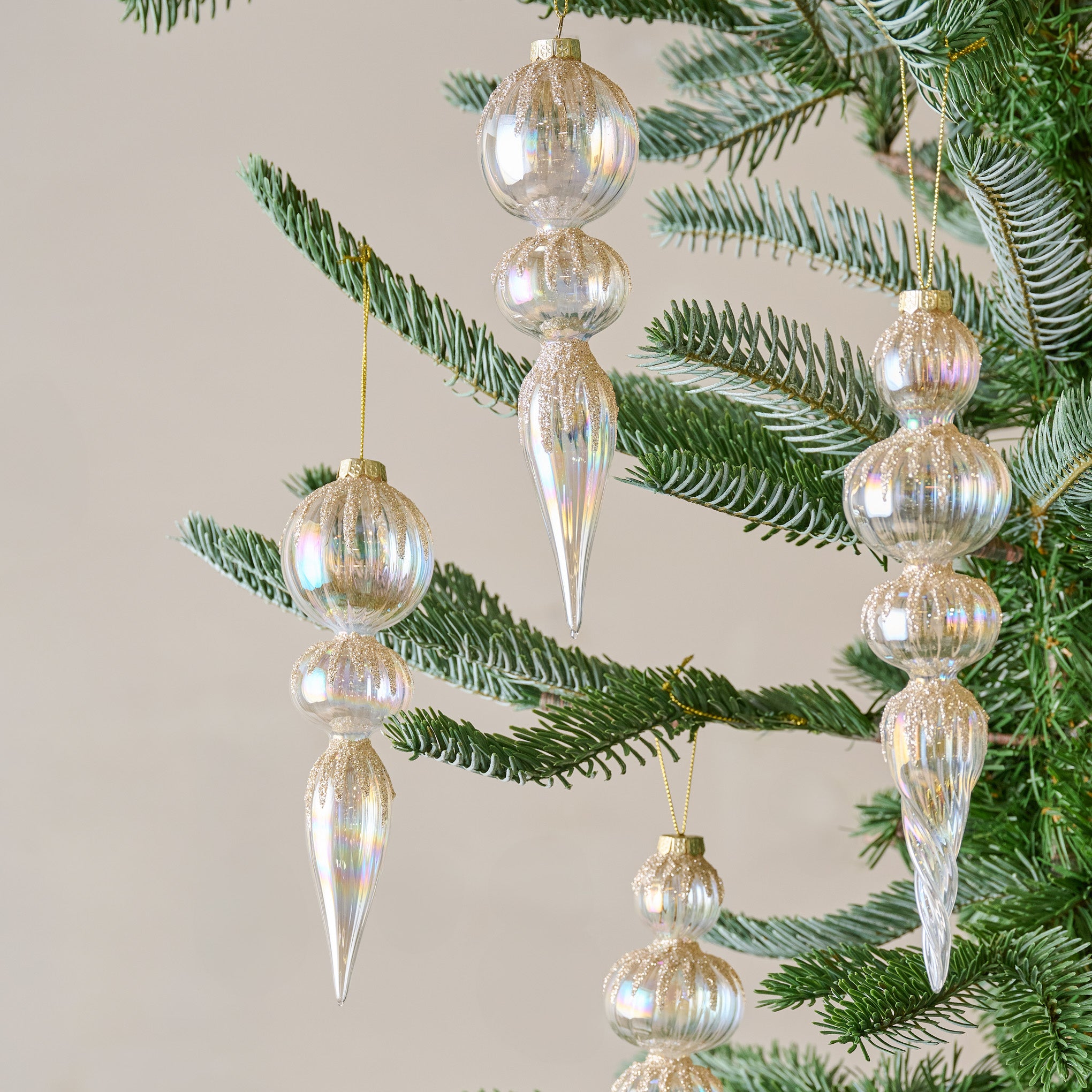 Winter Splendor Finial Ornament, Set of 4 shown on tree