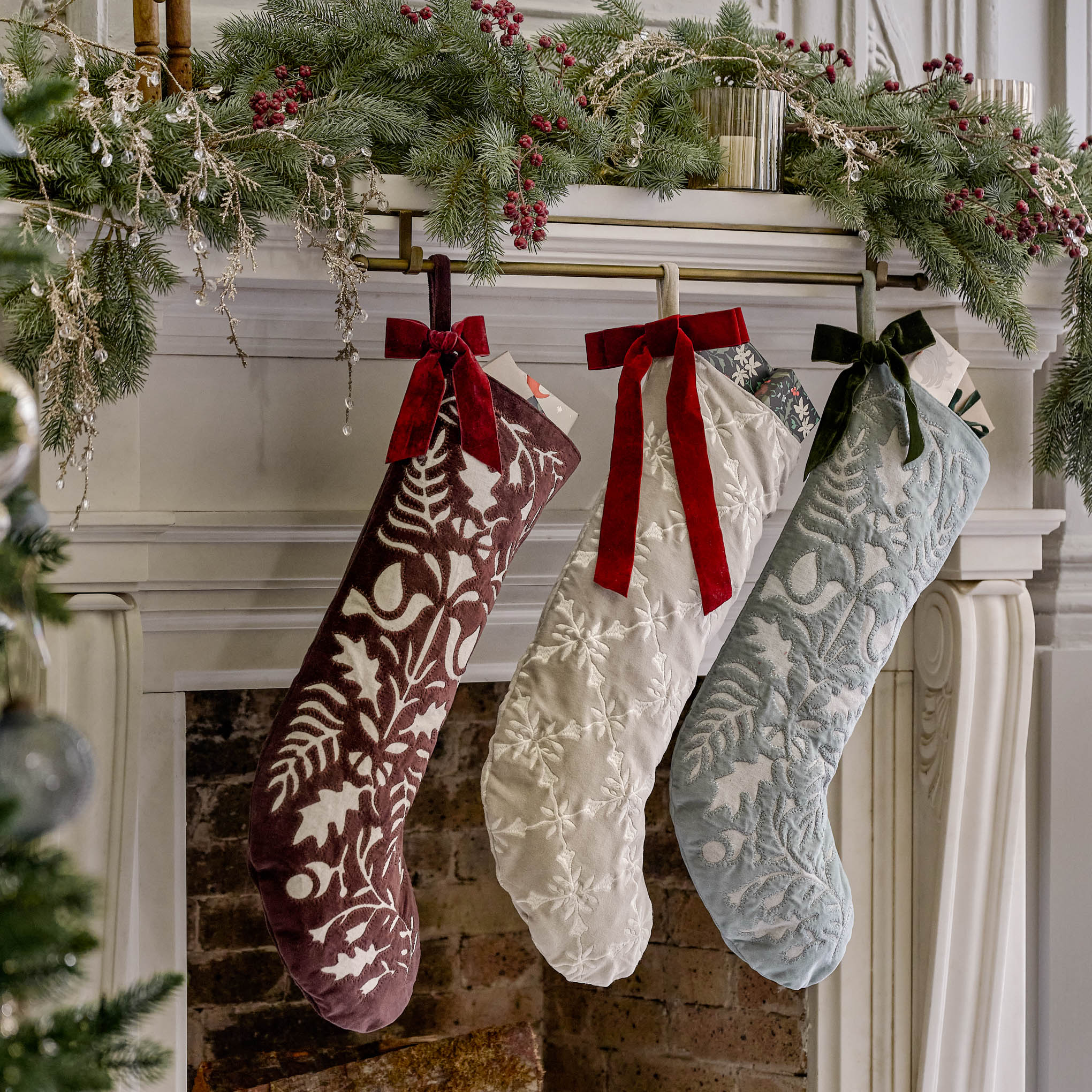 White Marble Stocking Holder on a mantel