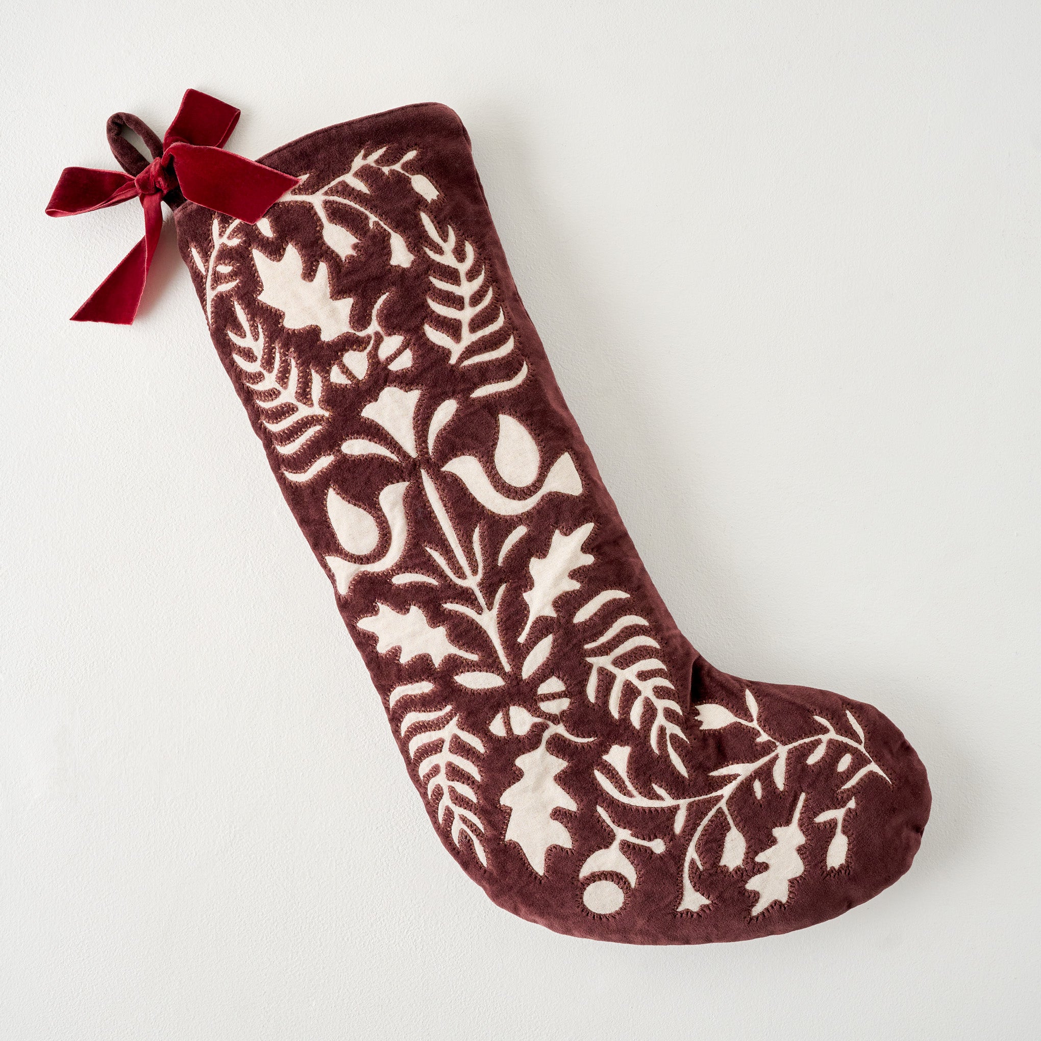 Winter Splendor Velvet Stocking in chestnut