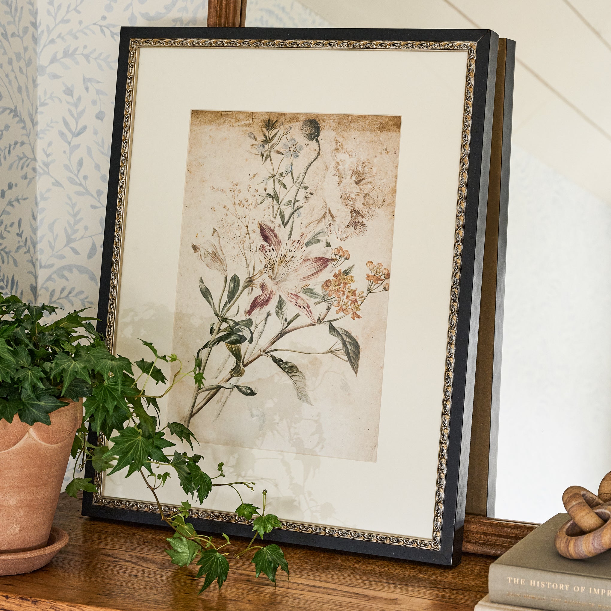 Vintage Floral Bouquet next to a potted plant