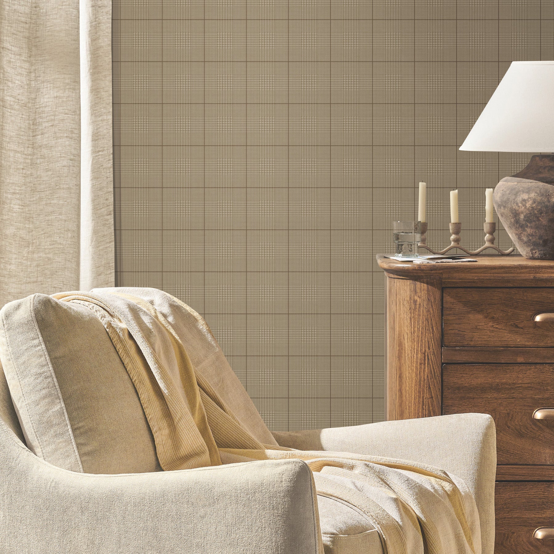 Windsor Wallpaper in mocha shown on wall $140.00