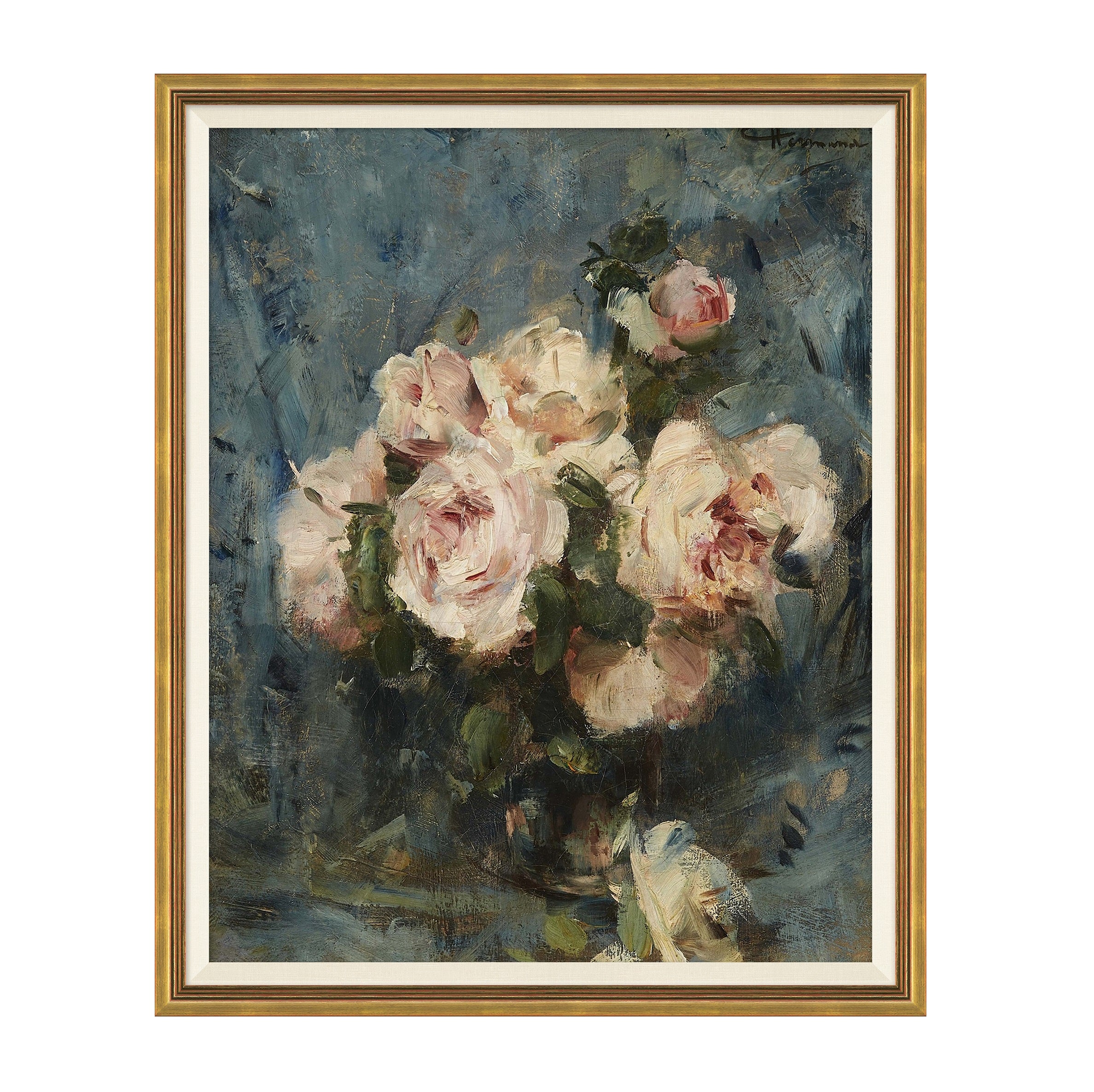 Framed wall art called Still Life with Roses in a Glass Vase On sale for $416.00, discounted from $520.00