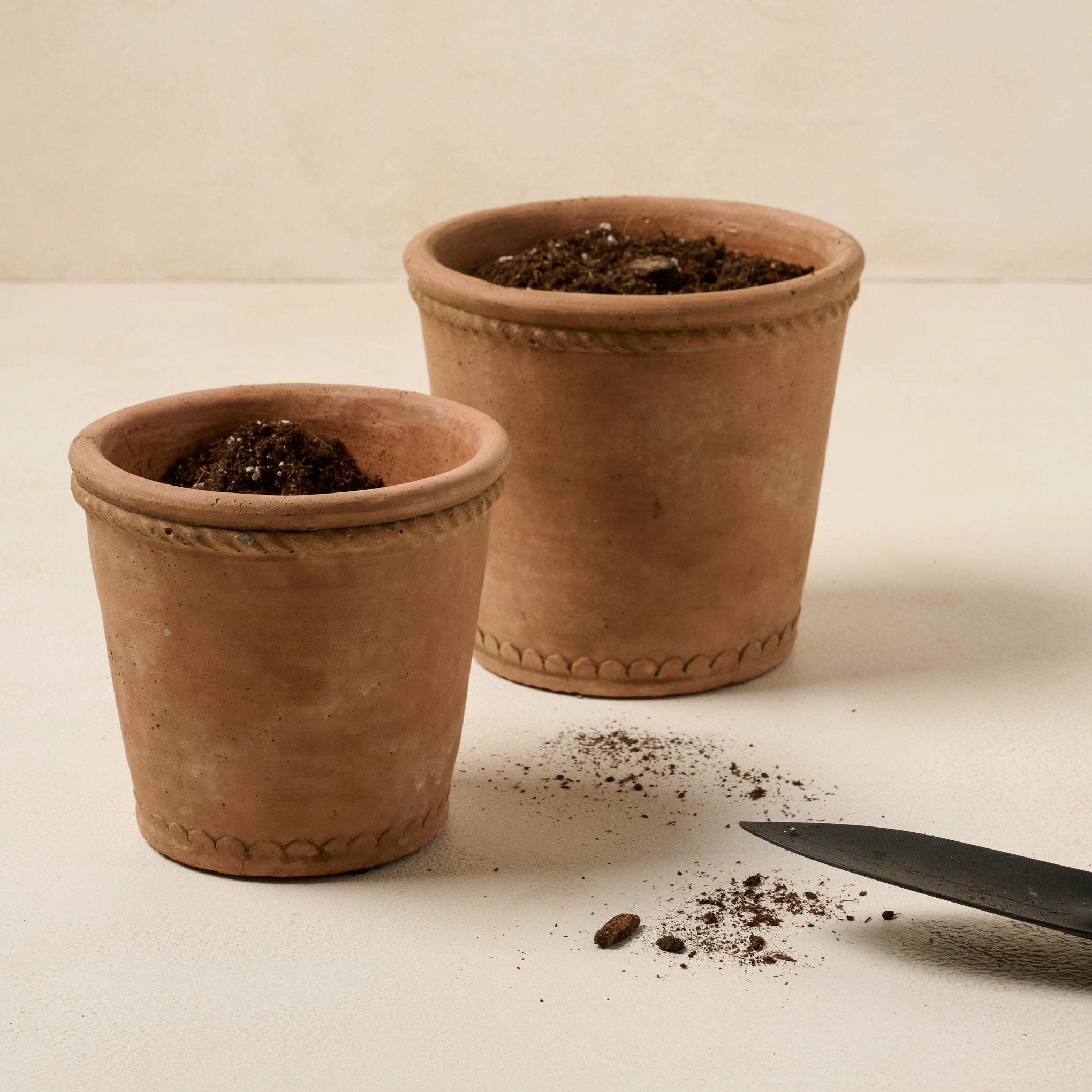 Small Terracotta Cylinder Pot and Saucer