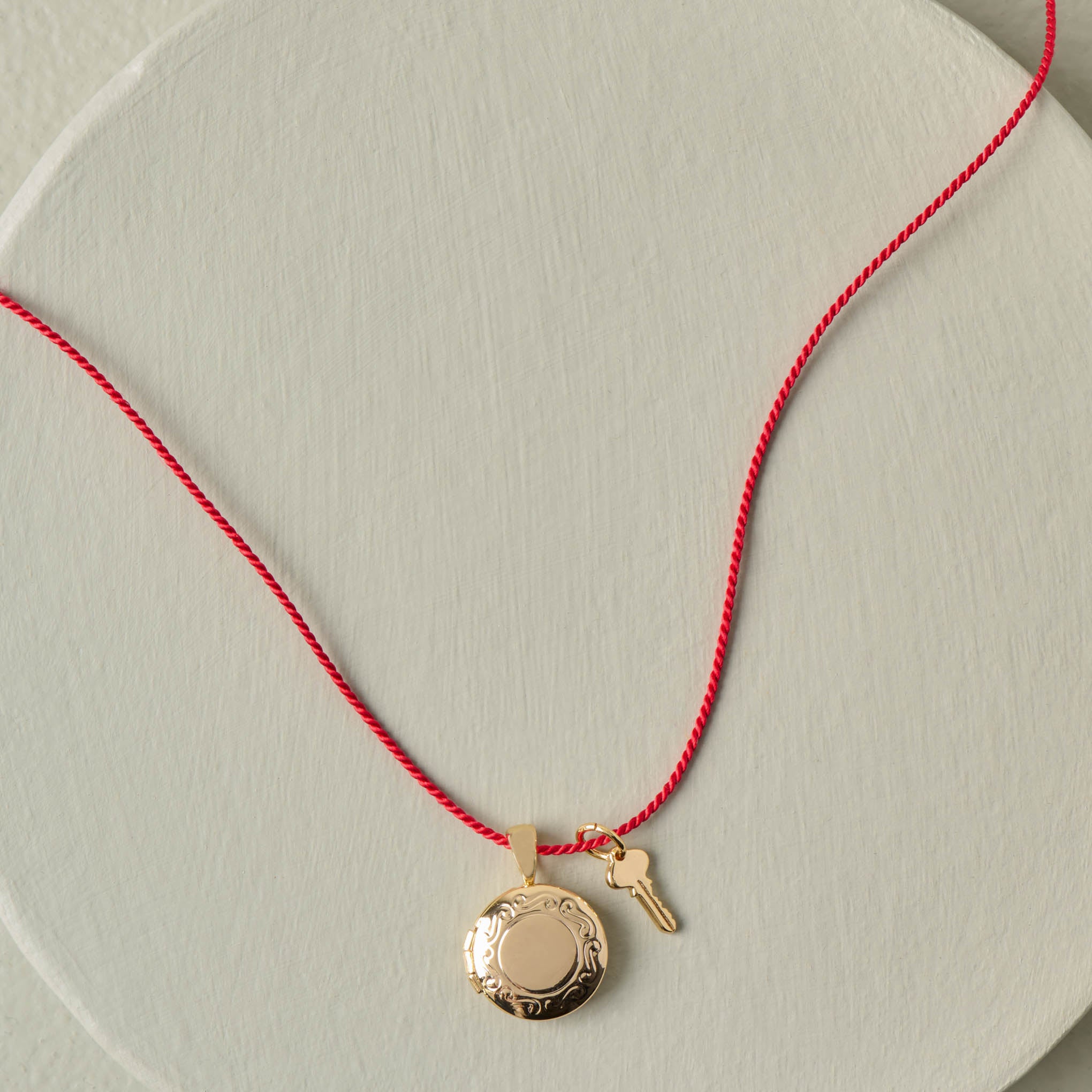 Lock and Key Necklace Red Silk Necklace On sale for $33.28, discounted from $52.00