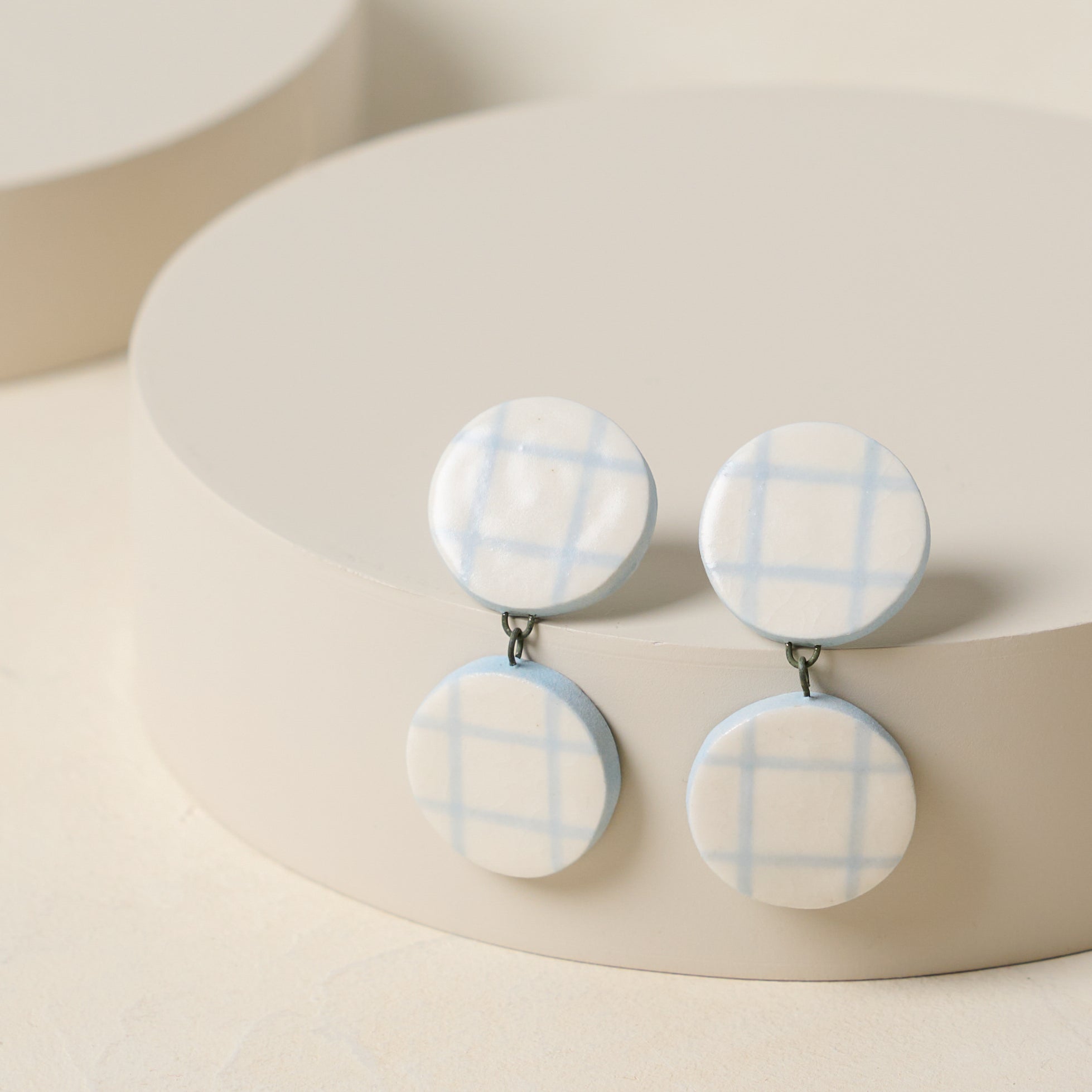 Plaid Double Bob Earrings in french blue On sale for $34.80, discounted from $58.00