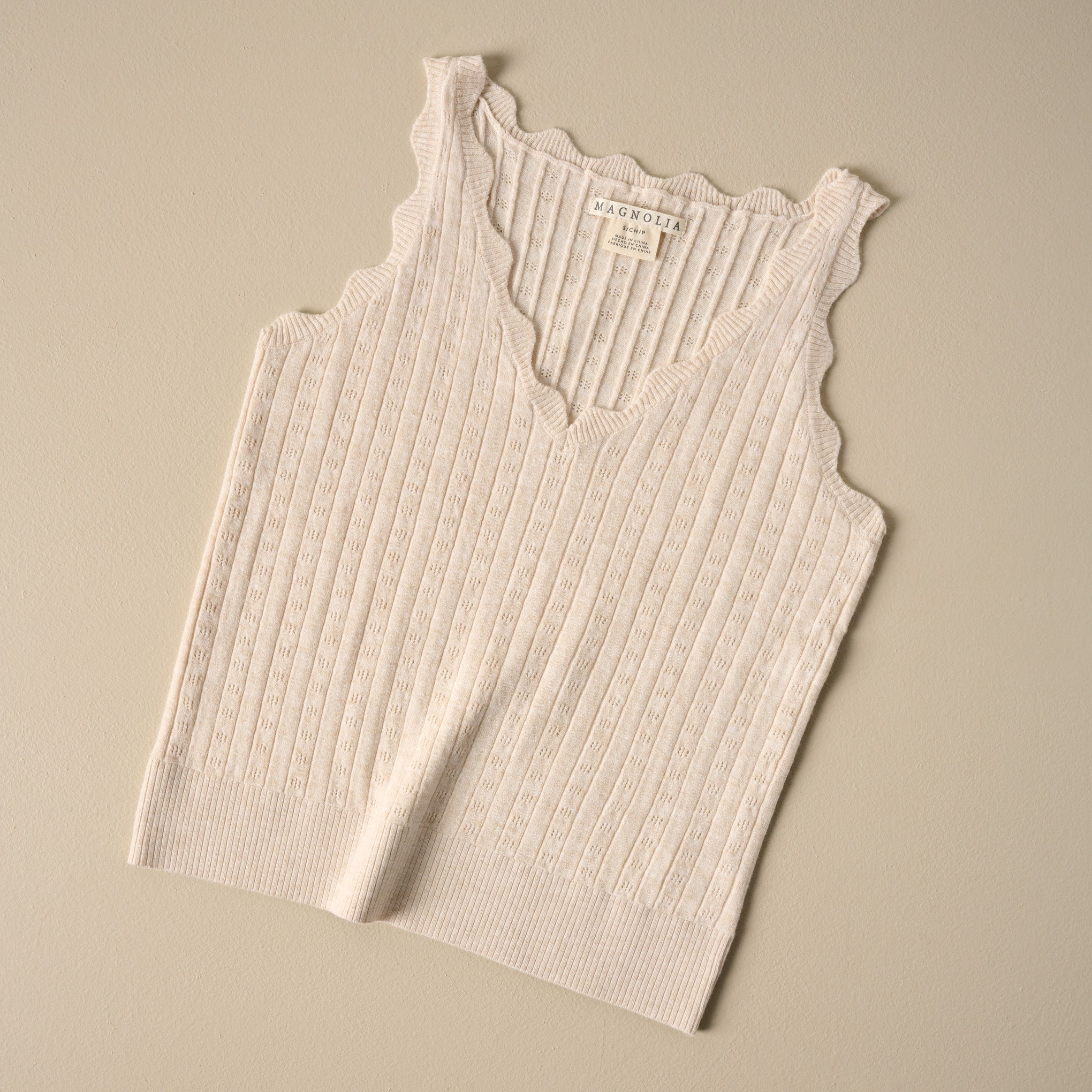 Pointelle Oatmeal Sleeveless Shell