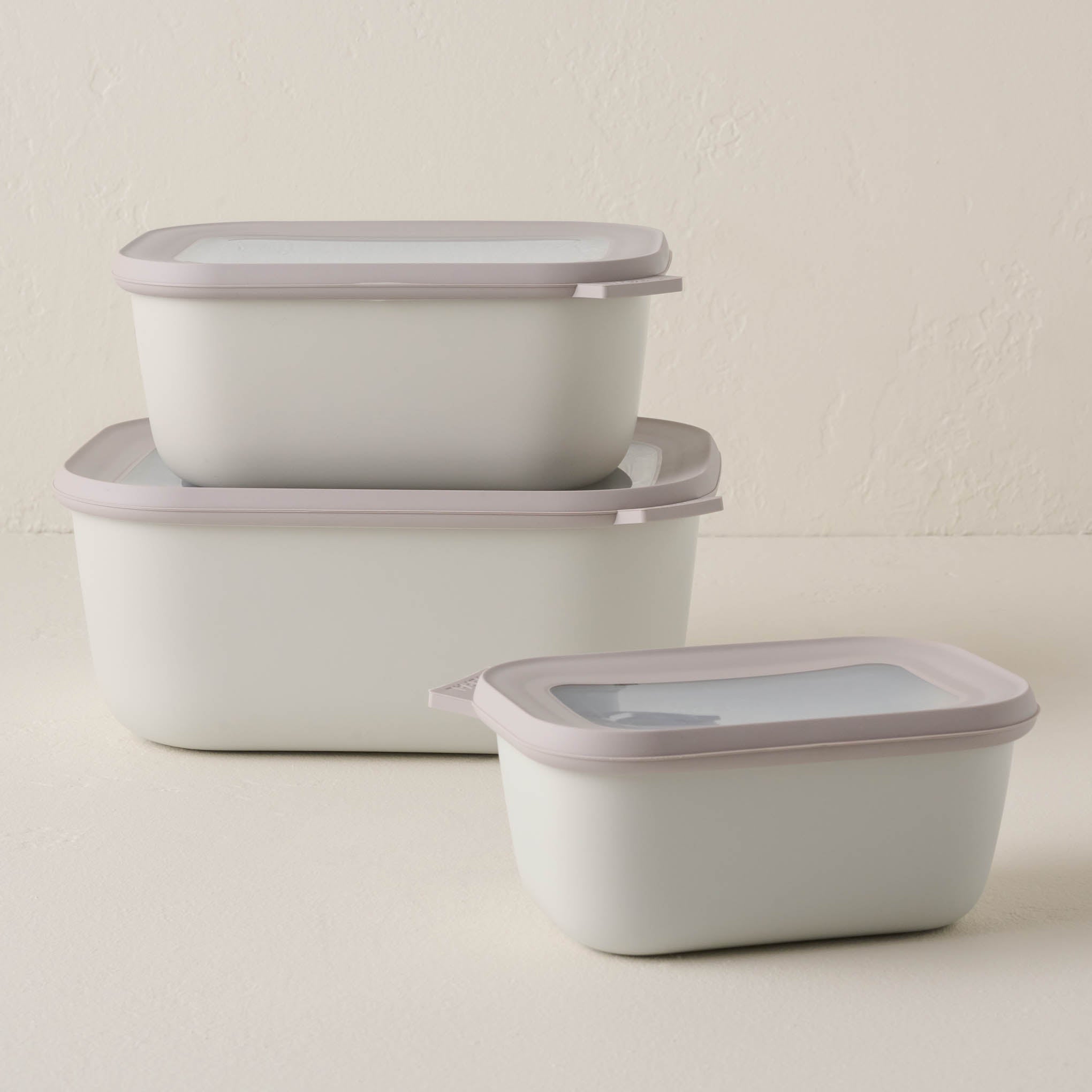 Stacked Set of Three Deep Nordic White Mepal Food Storage Containers