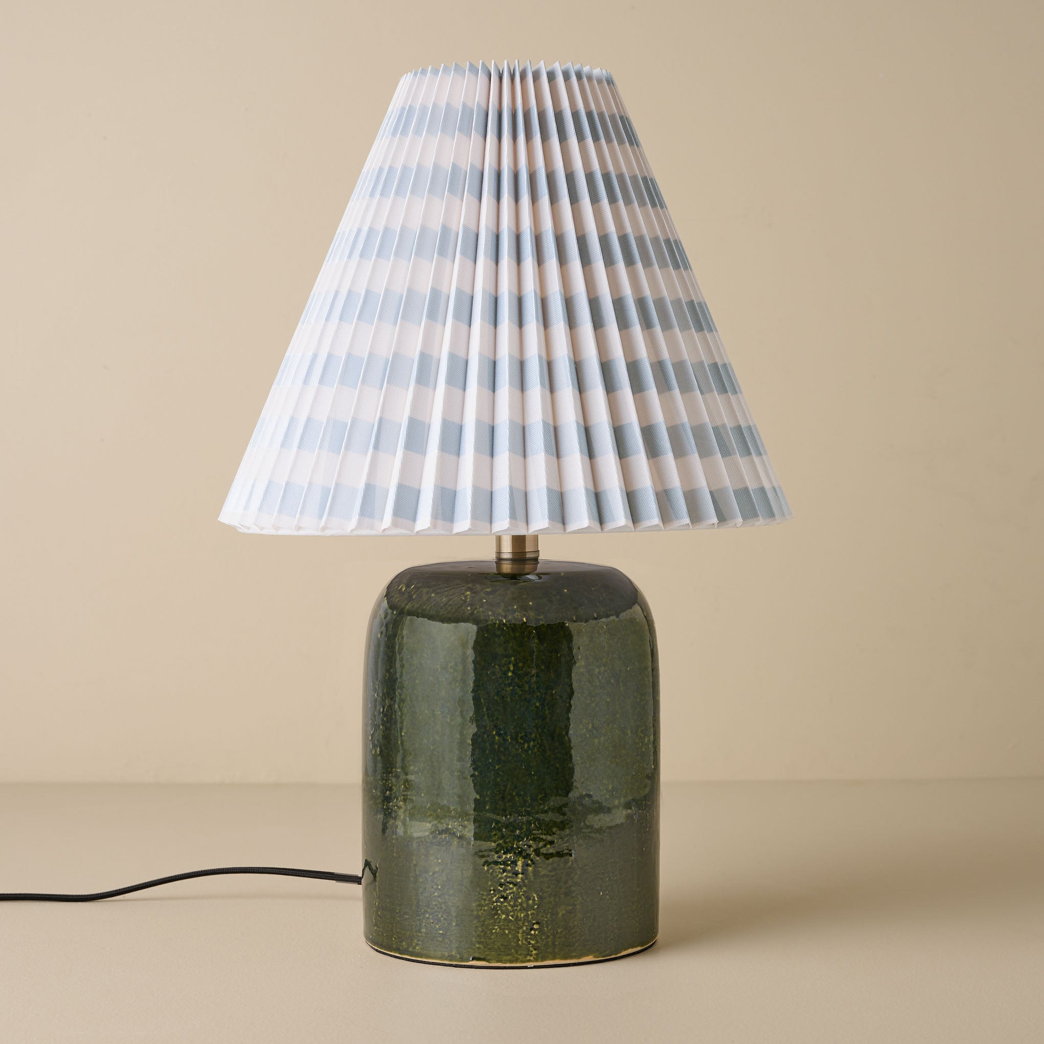 Farrah Table Lamp - Textured Green with blue gingham