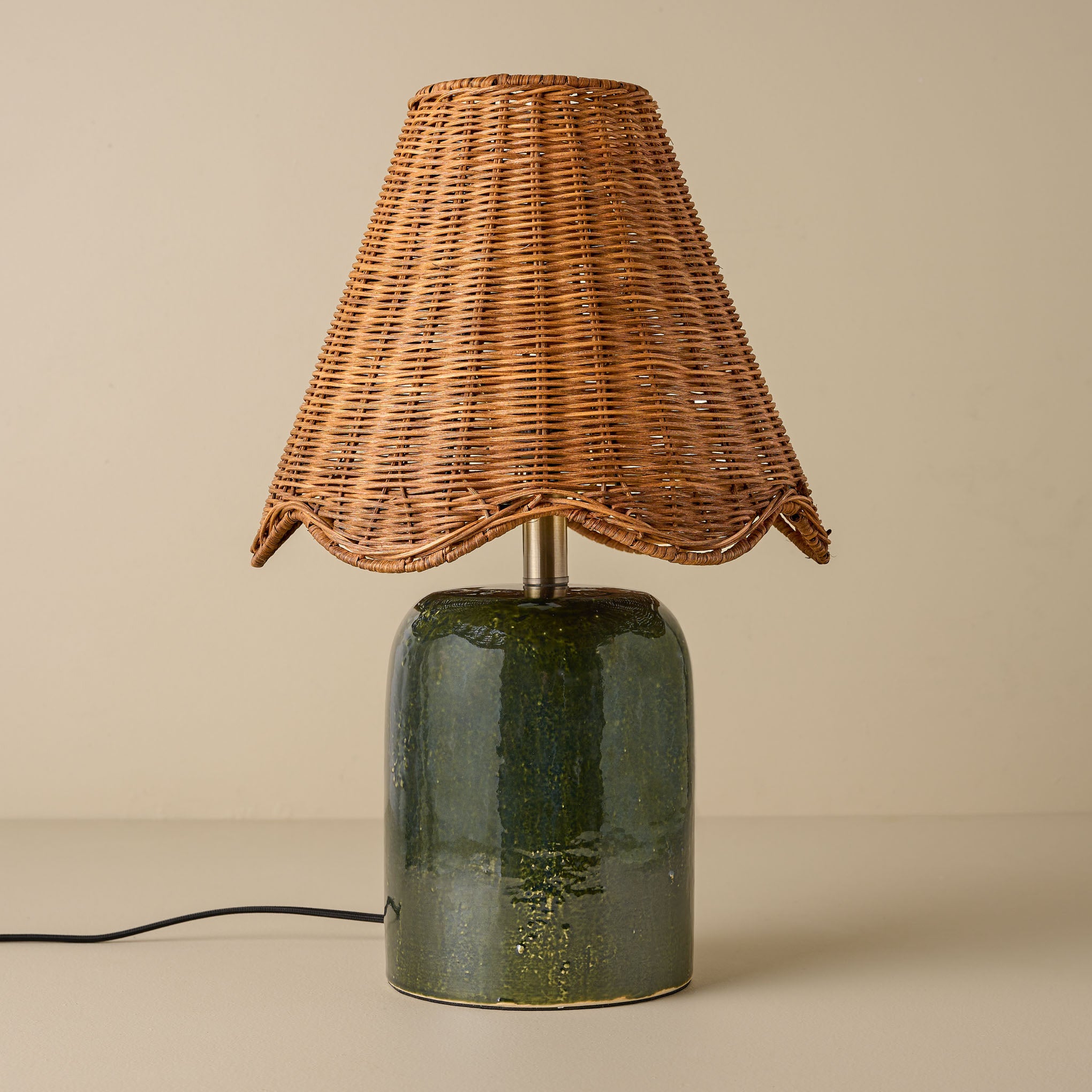 Farrah Table Lamp - Textured Green with rattan scallop shade $168.00