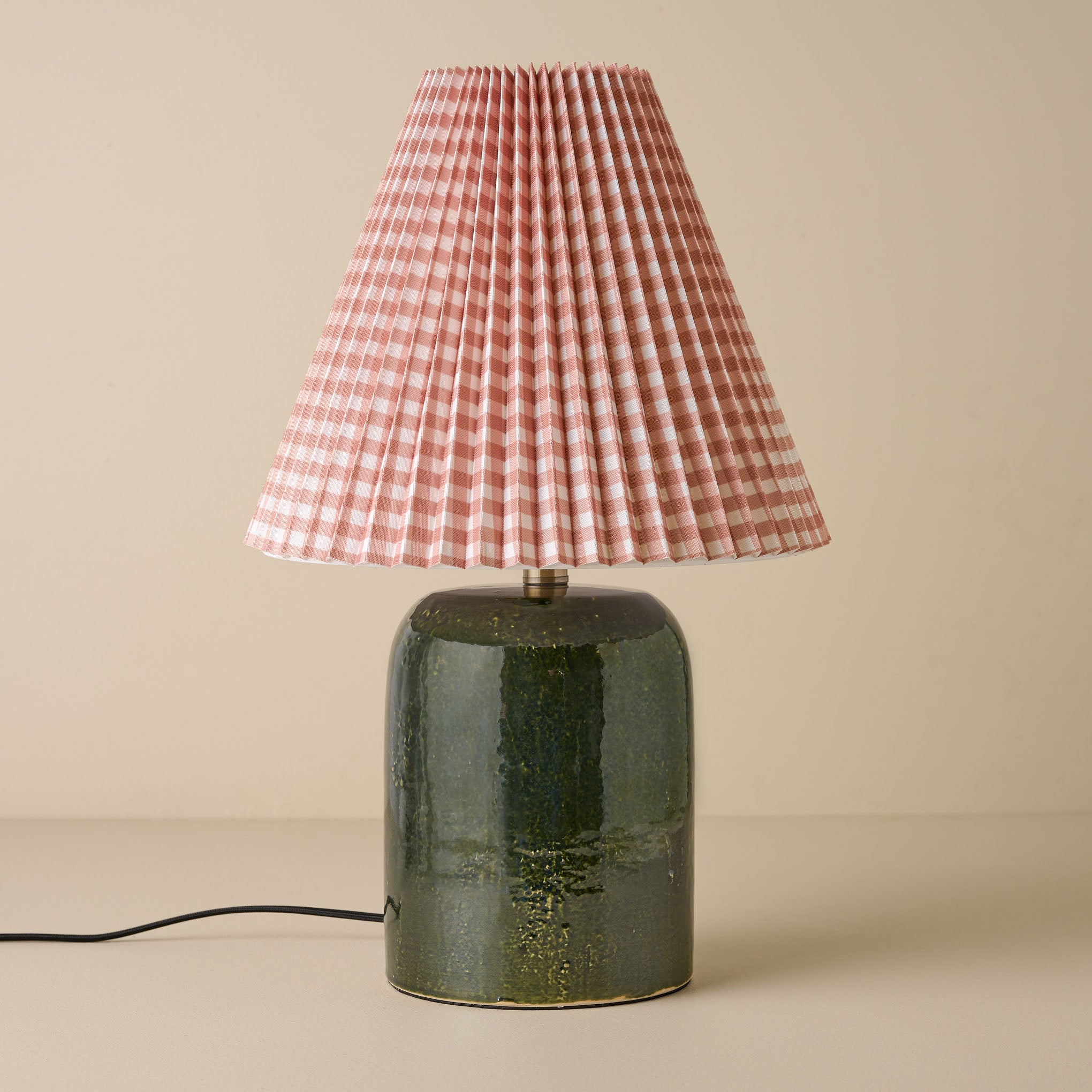 Farrah Table Lamp - Textured Green mocha gingham shade $168.00