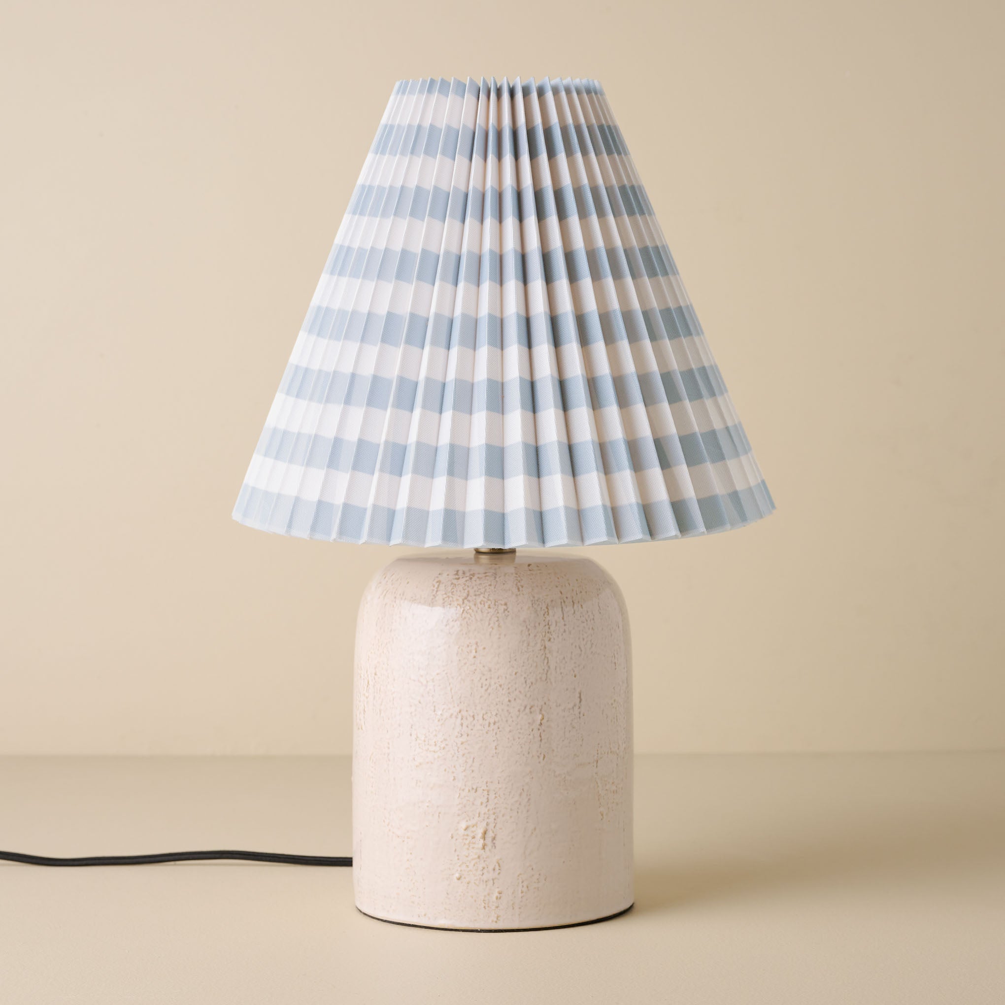 Farrah Table Lamp - Textured Cream with blue gingham shade $168.00