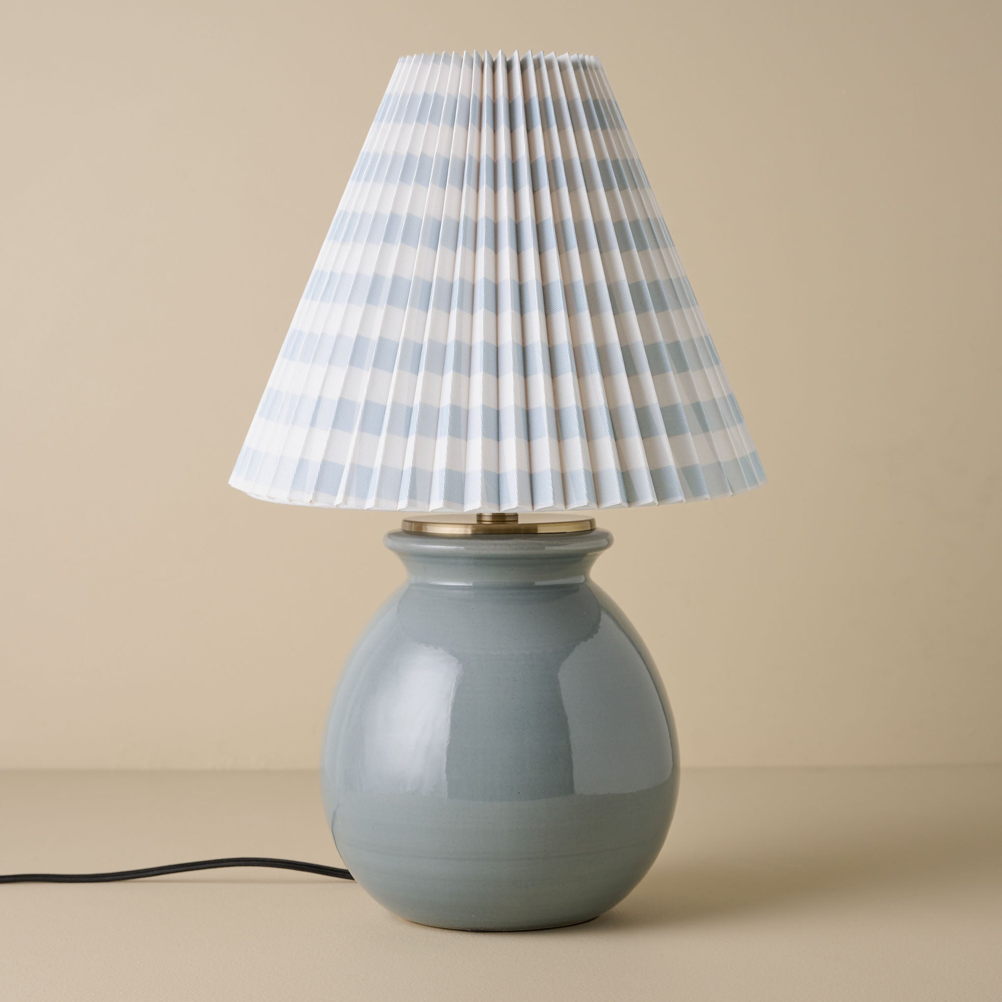 Olivia Table Lamp - Lake Blue with blue gingham lamp shade