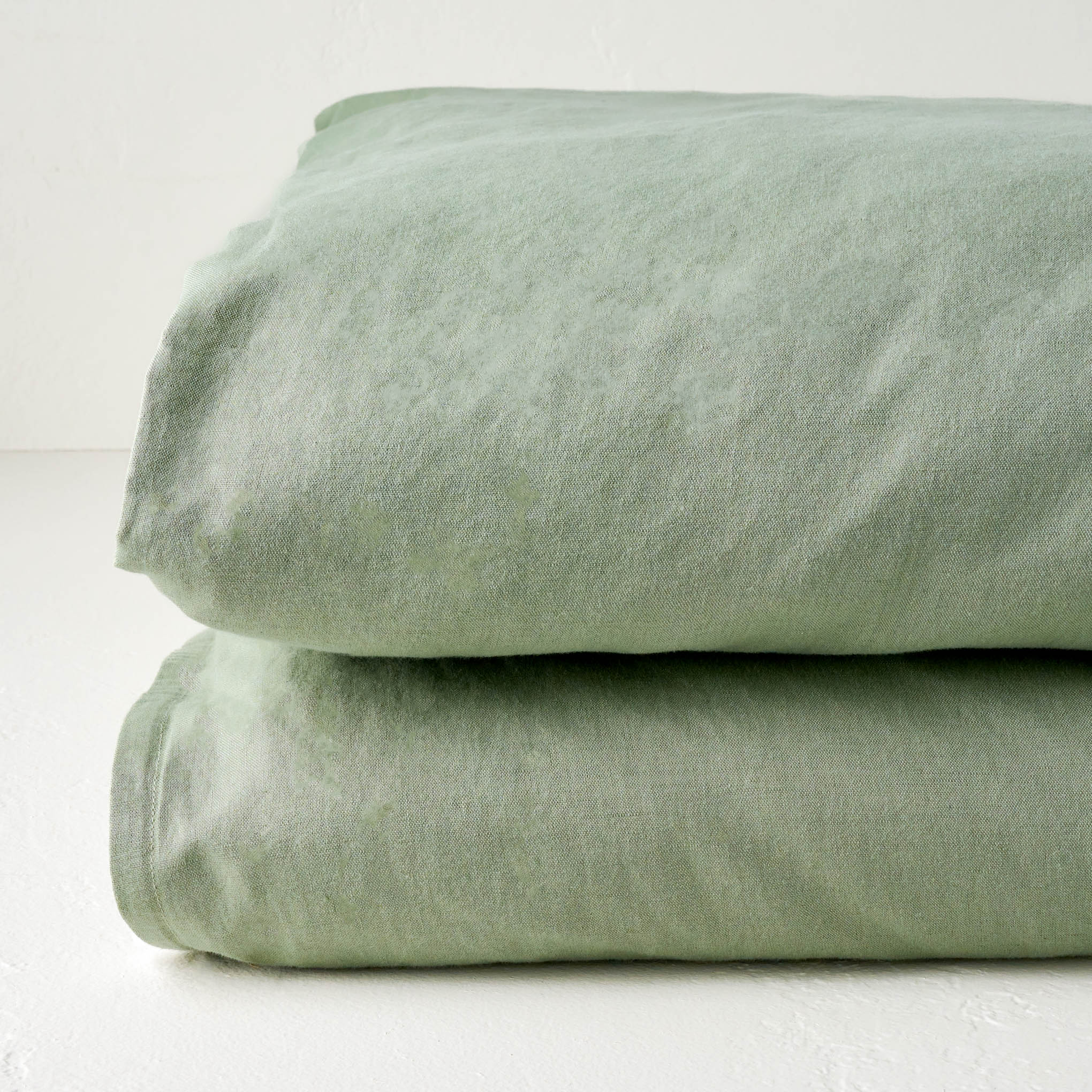 Washed Linen Cotton Duvet - Seagrass folded
