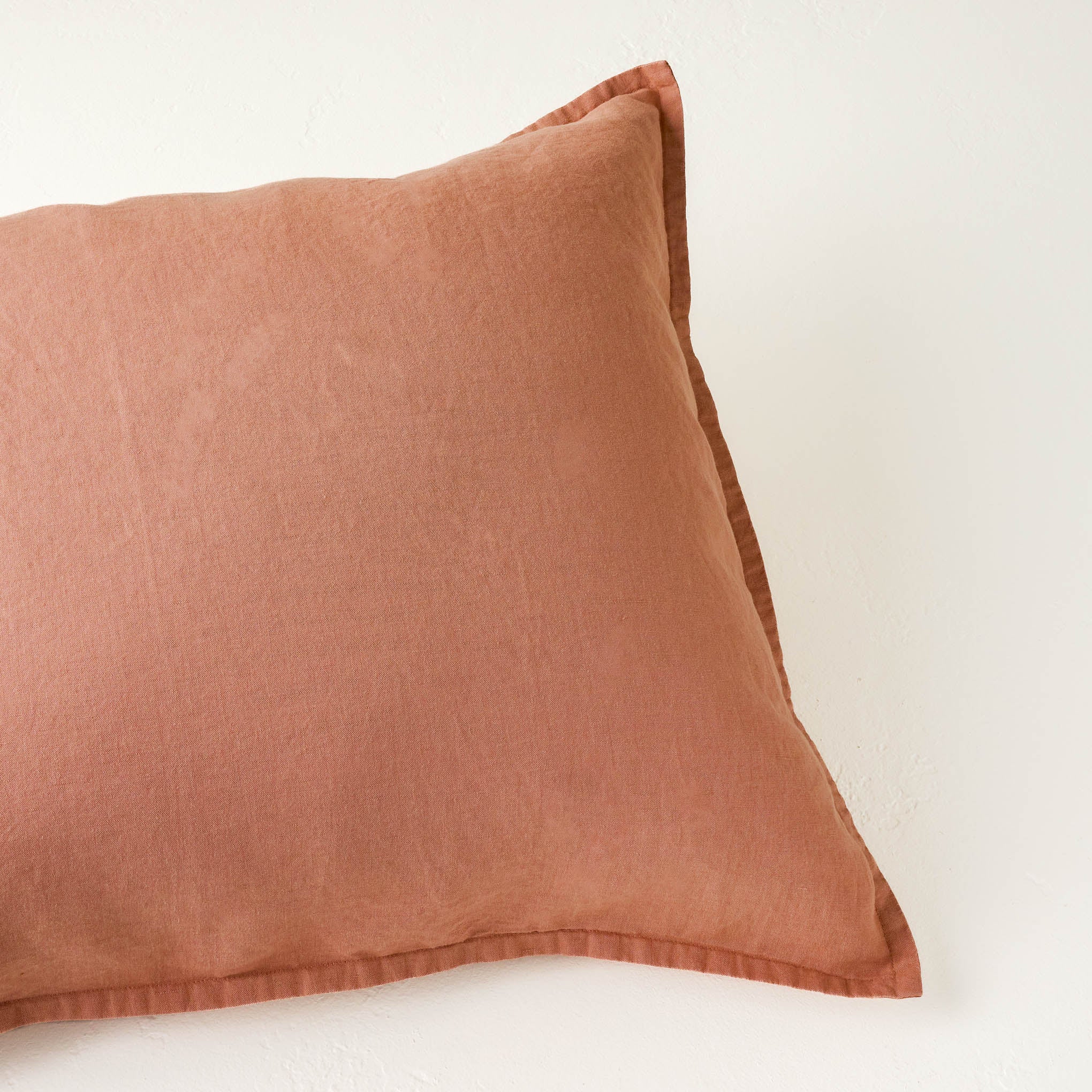 Top view of Desert Clay Washed Linen Cotton Pillow Sham Items range from $39.00 to $49.00