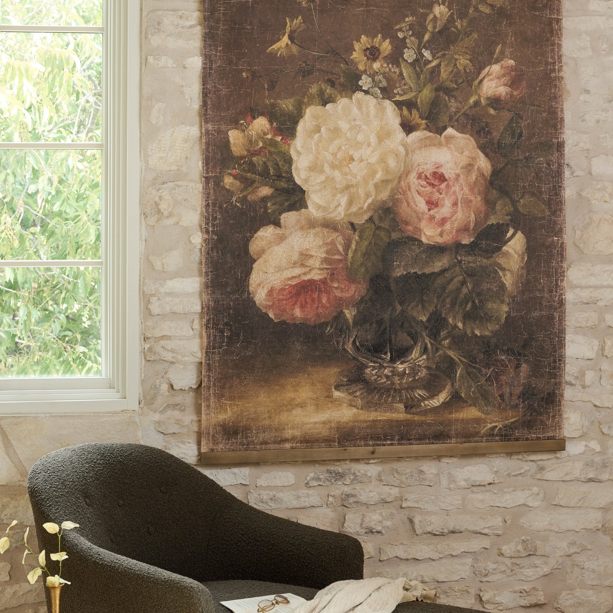 Vintage Spring Blooms wall tapestry hanging on the wall $168.00