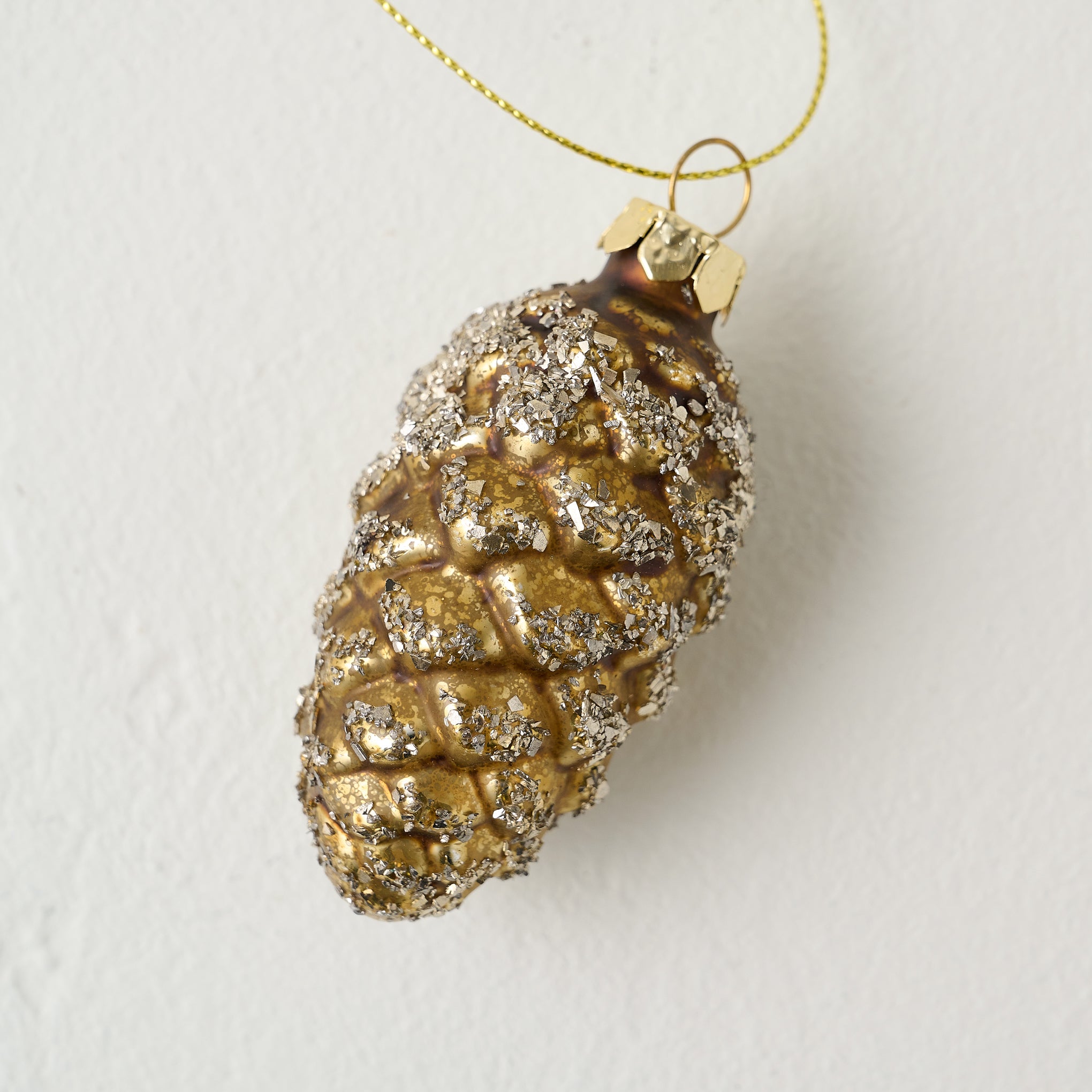 Gold Glitter and Glass Pinecone Ornament